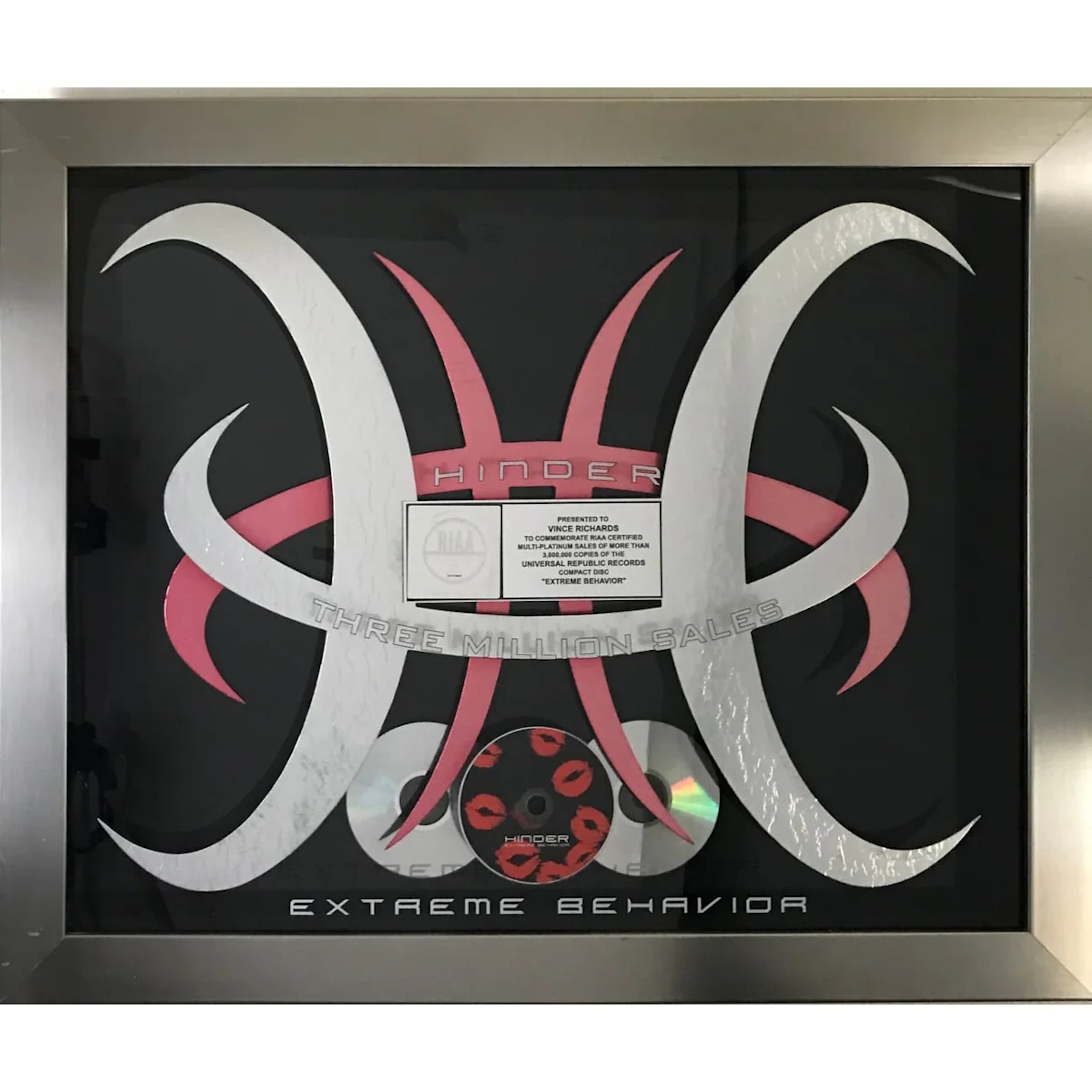 Hinder Extreme Behavior RIAA 3x Multi-Platinum Award