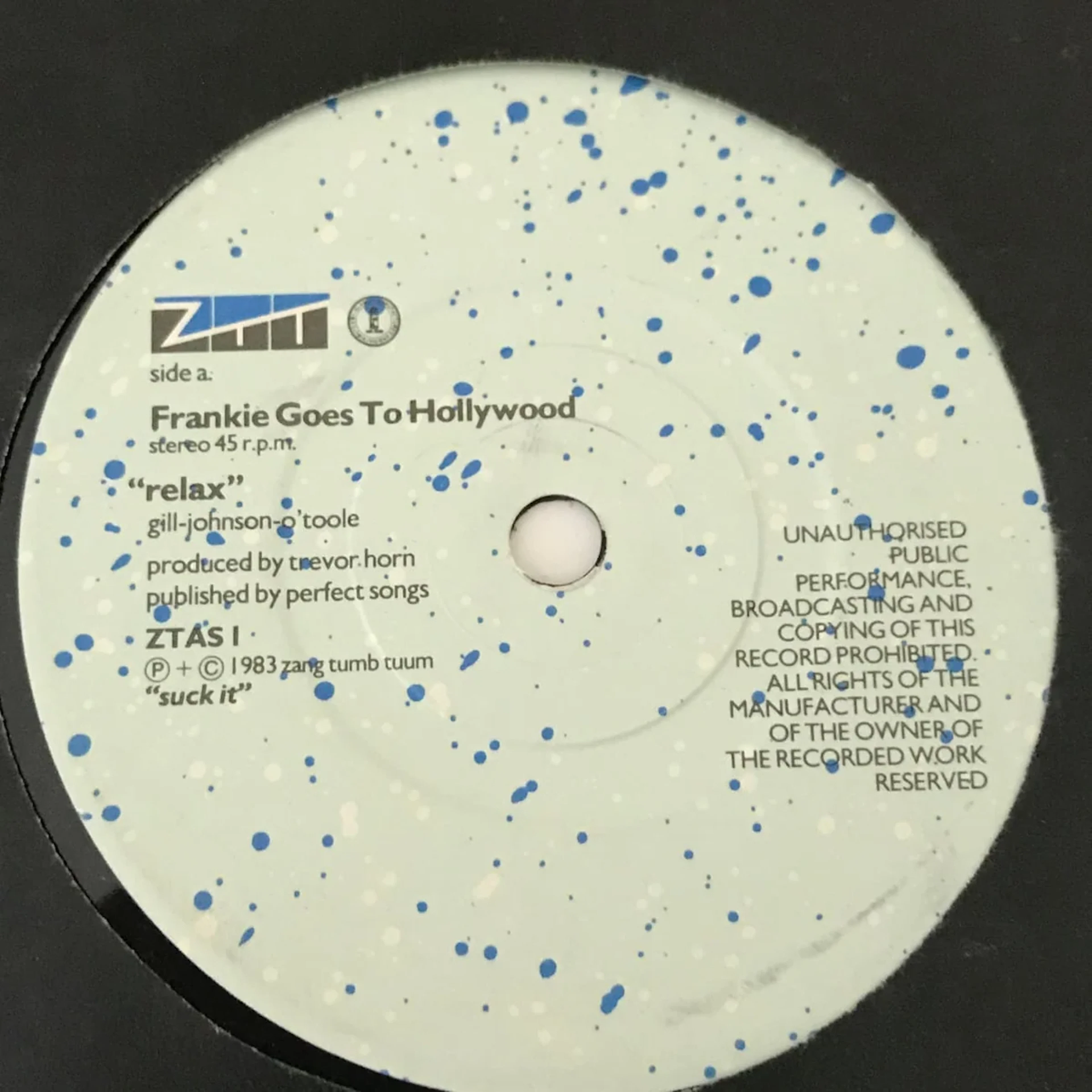 Frankie Goes To Hollywood "Relax" 7" - 45 Record Import 1983 ZTAS1