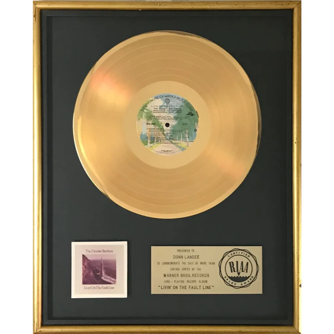 The Doobie Brothers Livin' On The Fault Line RIAA Gold Album Award