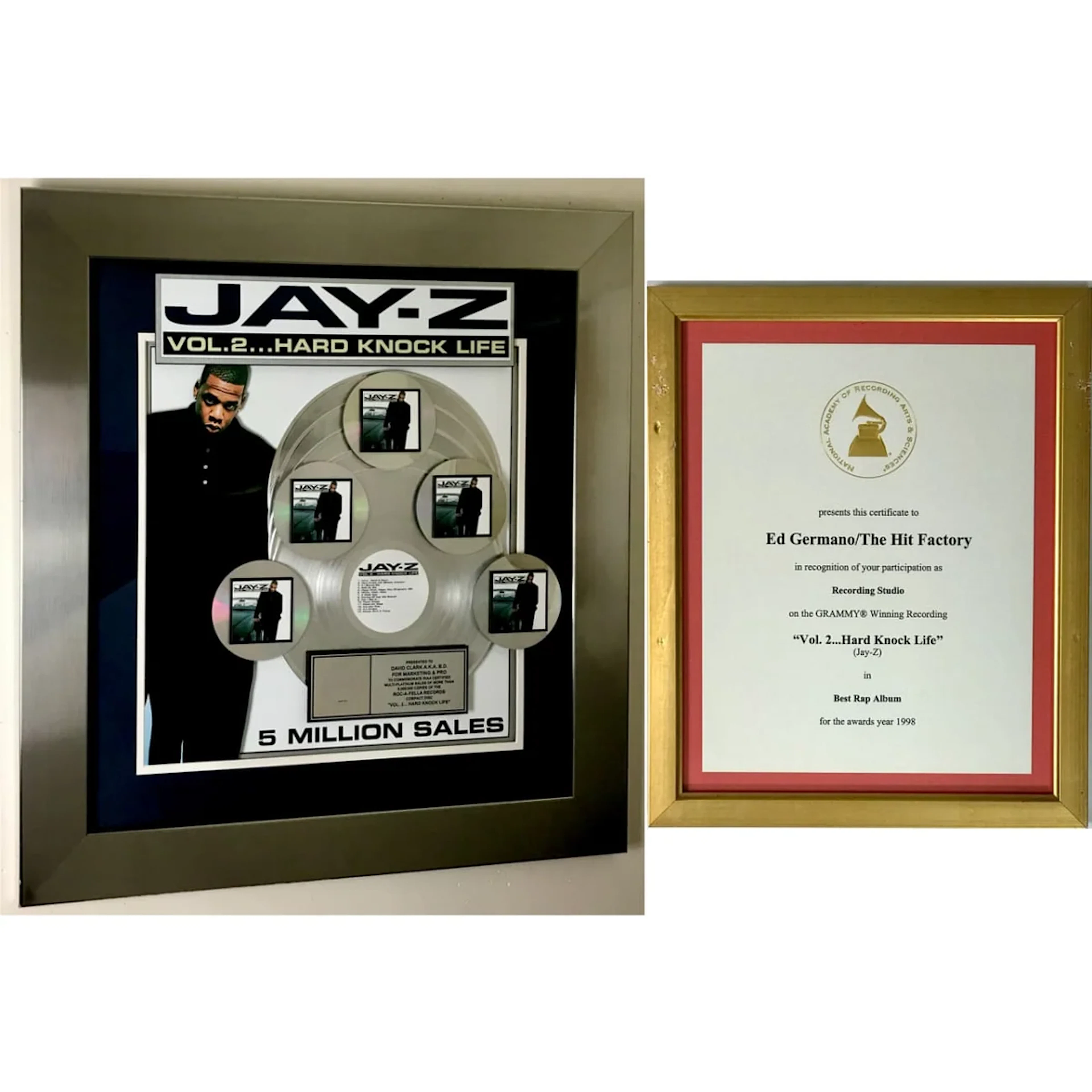 Jay-Z Vol. 2... Hard Knock Life RIAA 5x Multi-Platinum Album Award