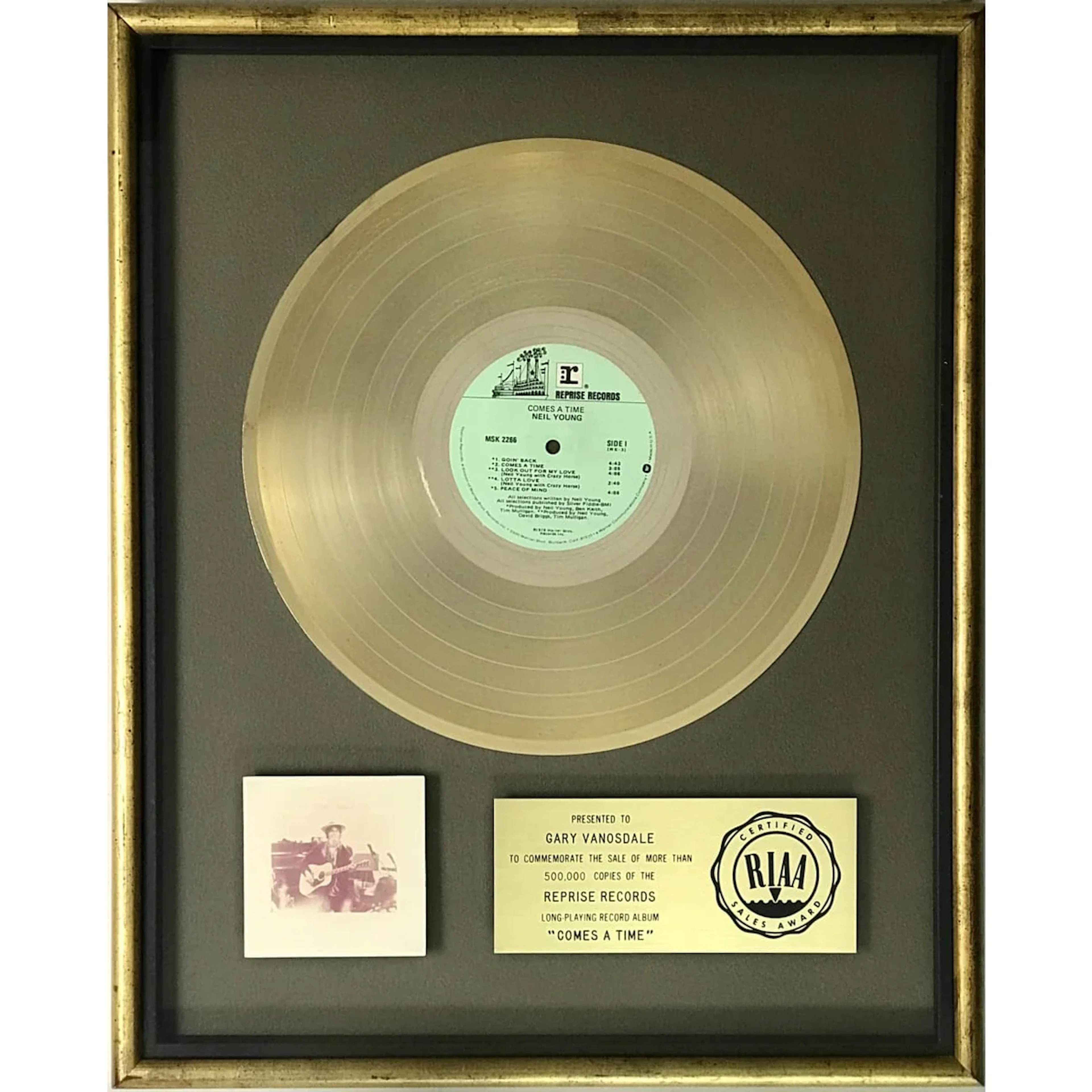 Neil Young Comes A Time RIAA Gold Album Award