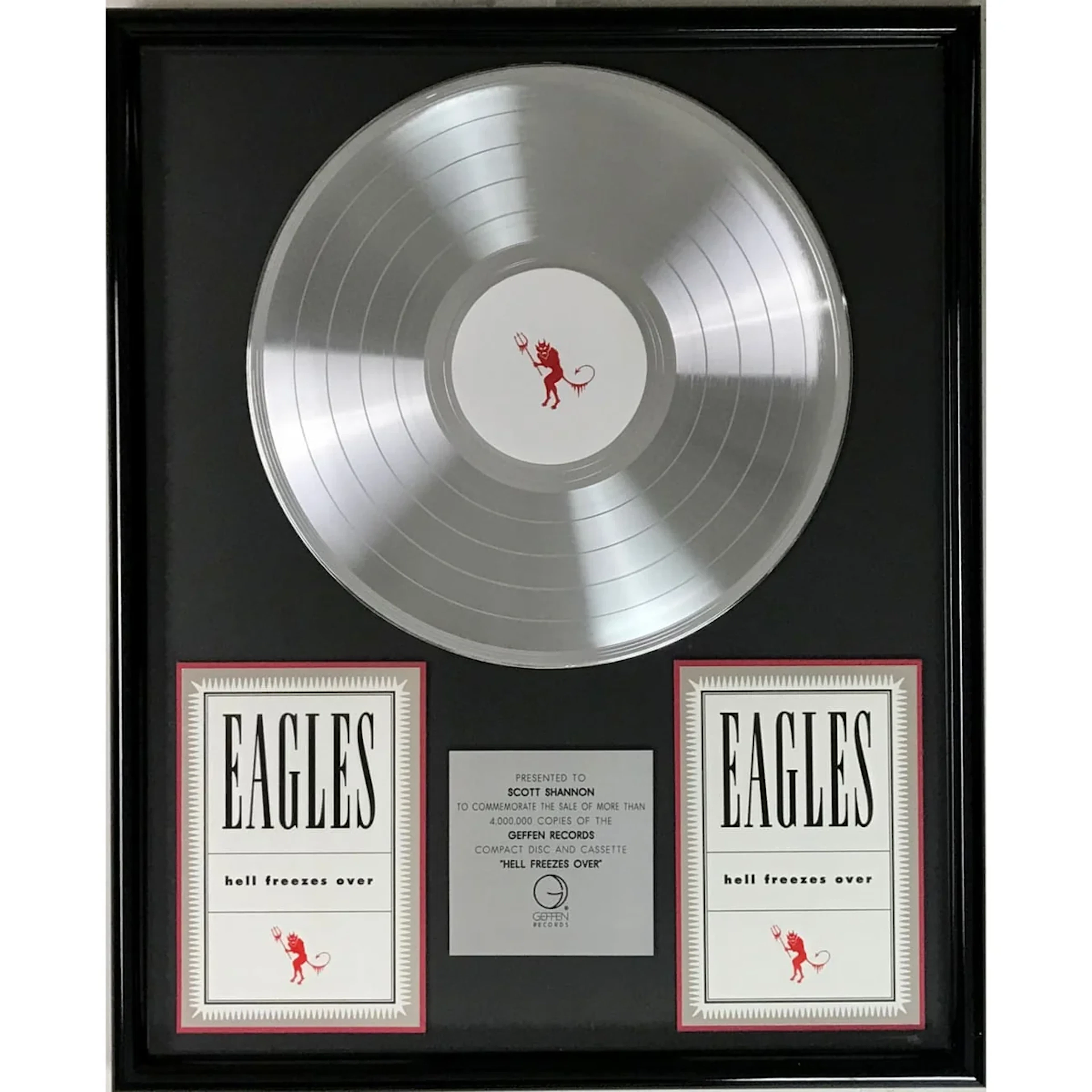 Eagles Hell Freezes Over 4 Million Sales Geffen Label Award