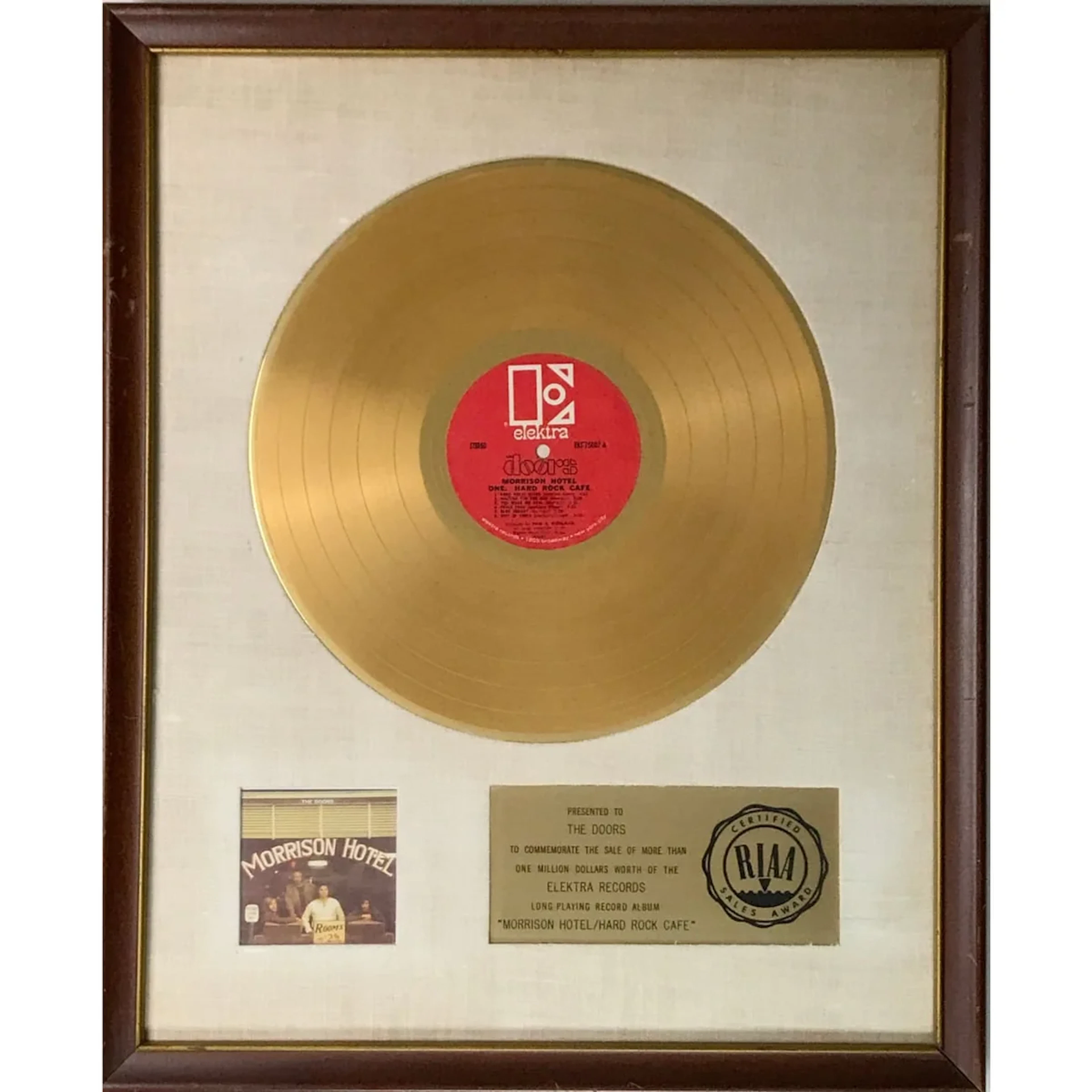 The Doors Morrison Hotel/Hard Rock Cafe RIAA Gold Album Award presented