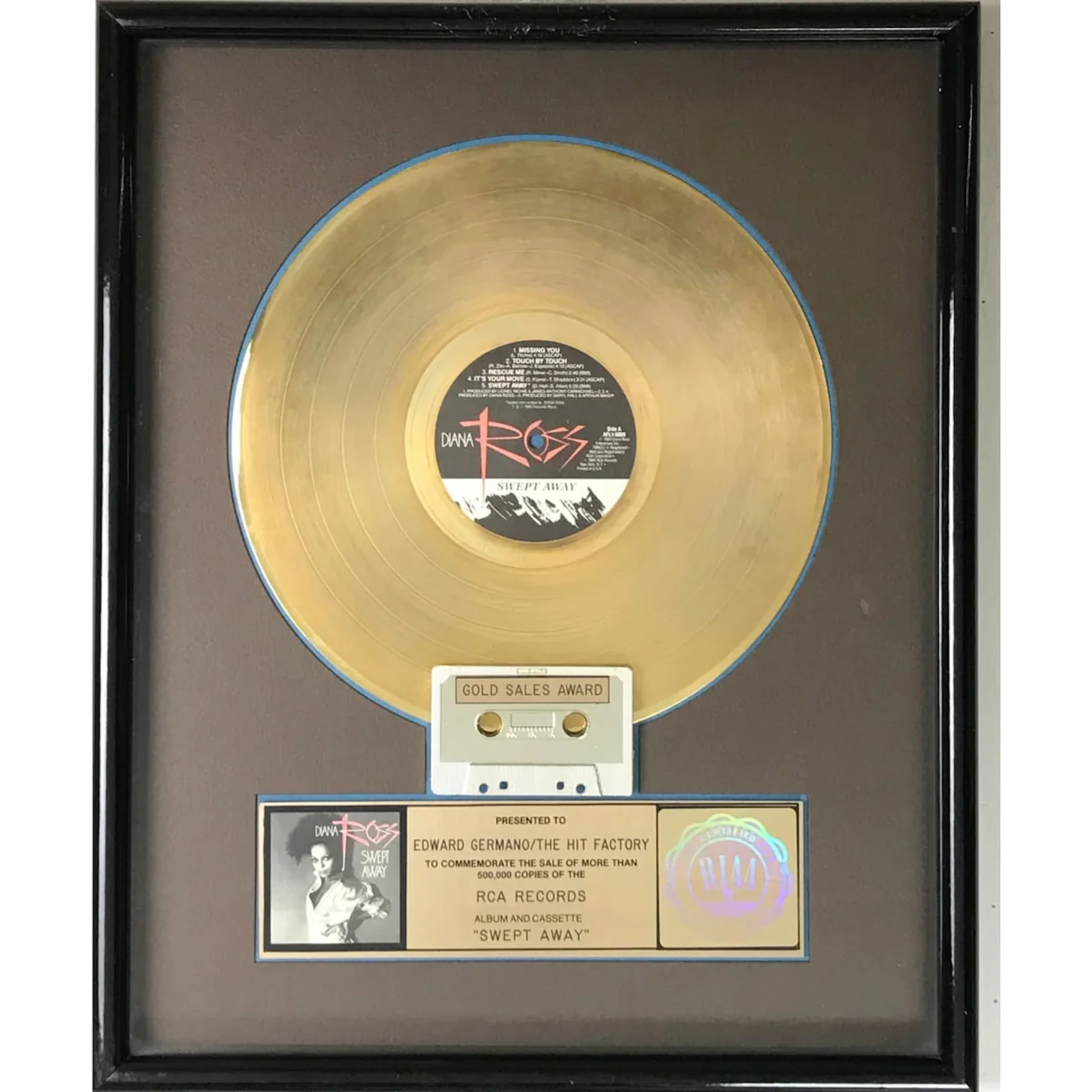 Diana Ross Swept Away RIAA Gold Album Award