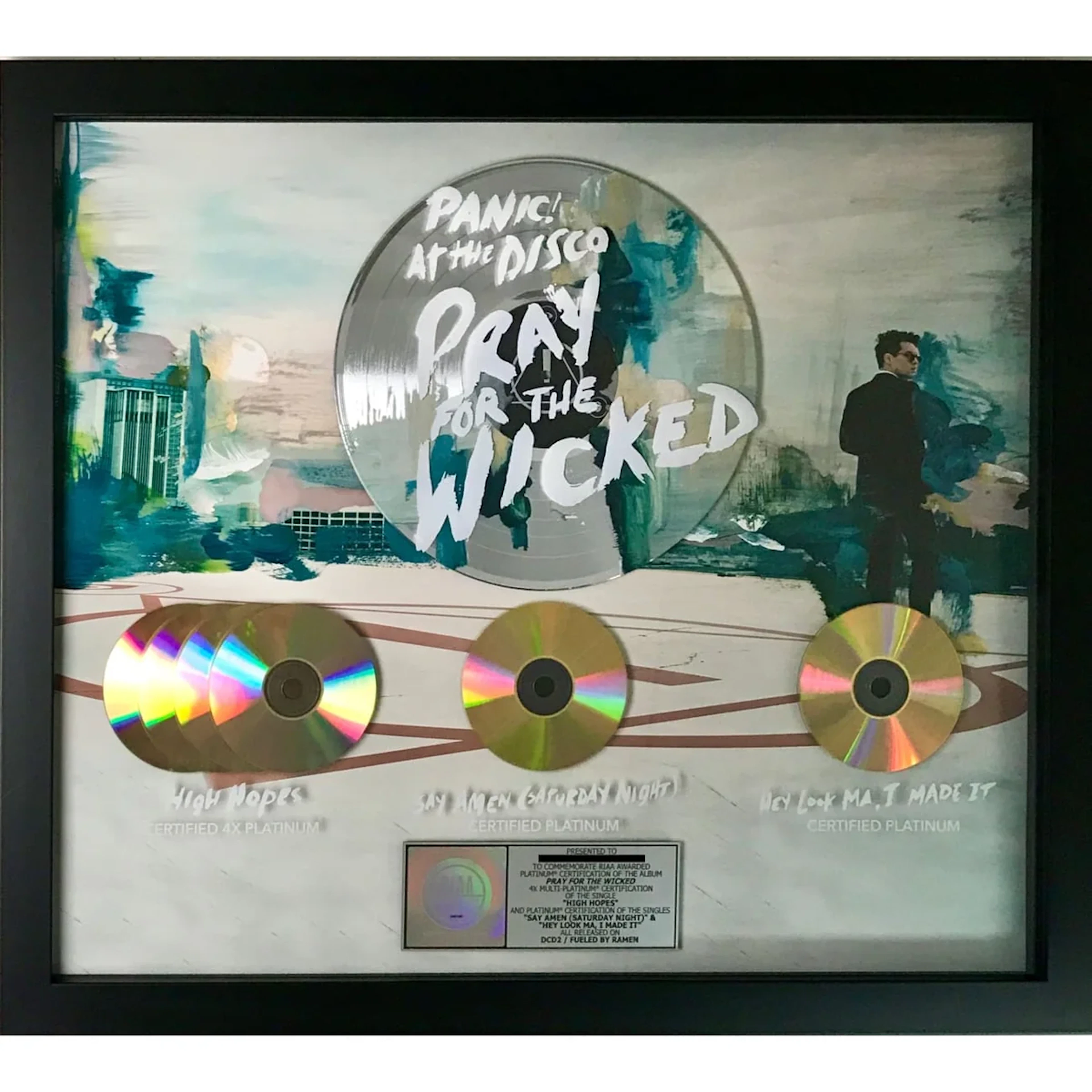 Panic! at the Disco Pray For The Wicked RIAA Platinum Album/Singles Award
