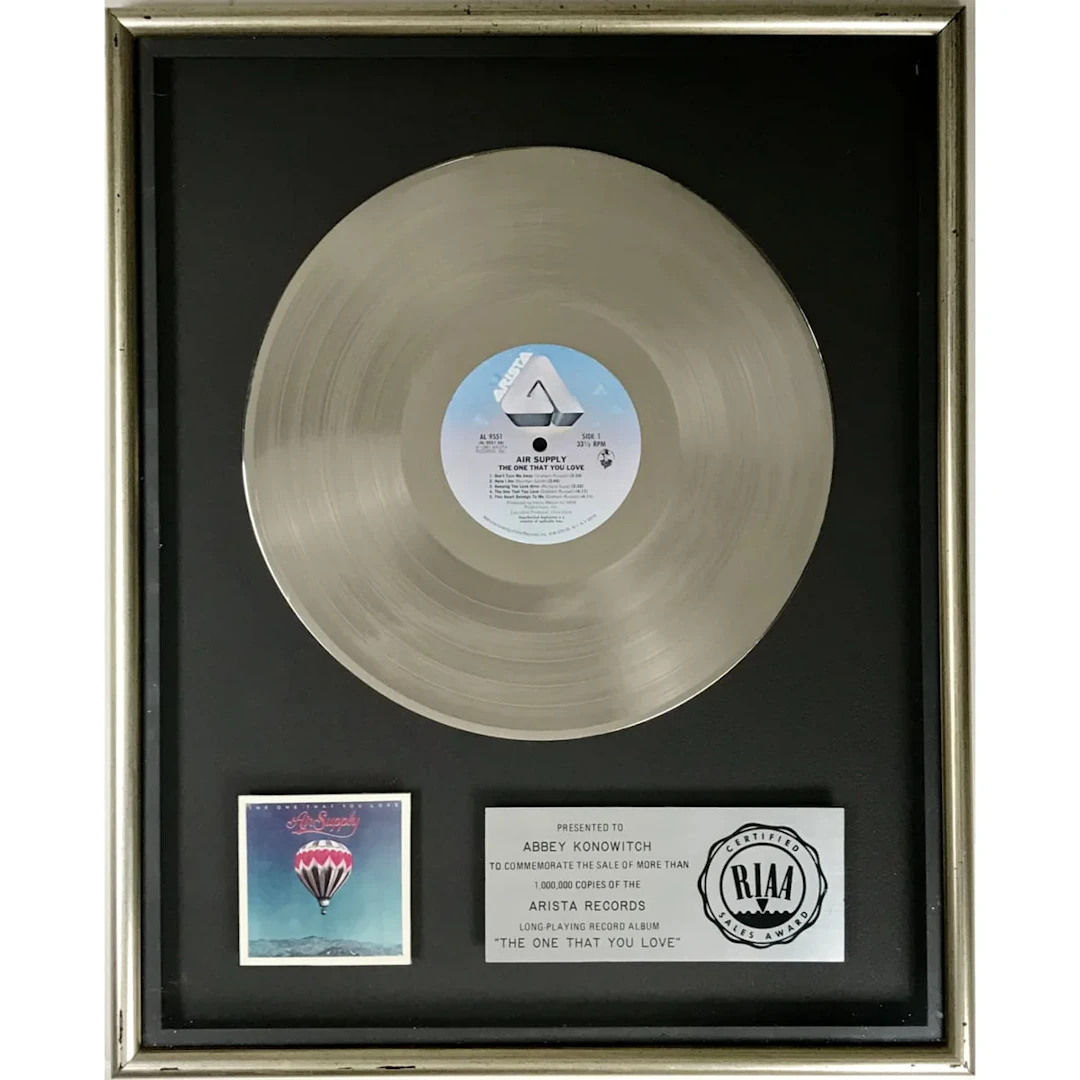 Air Supply The One That You Love RIAA Platinum Album Award