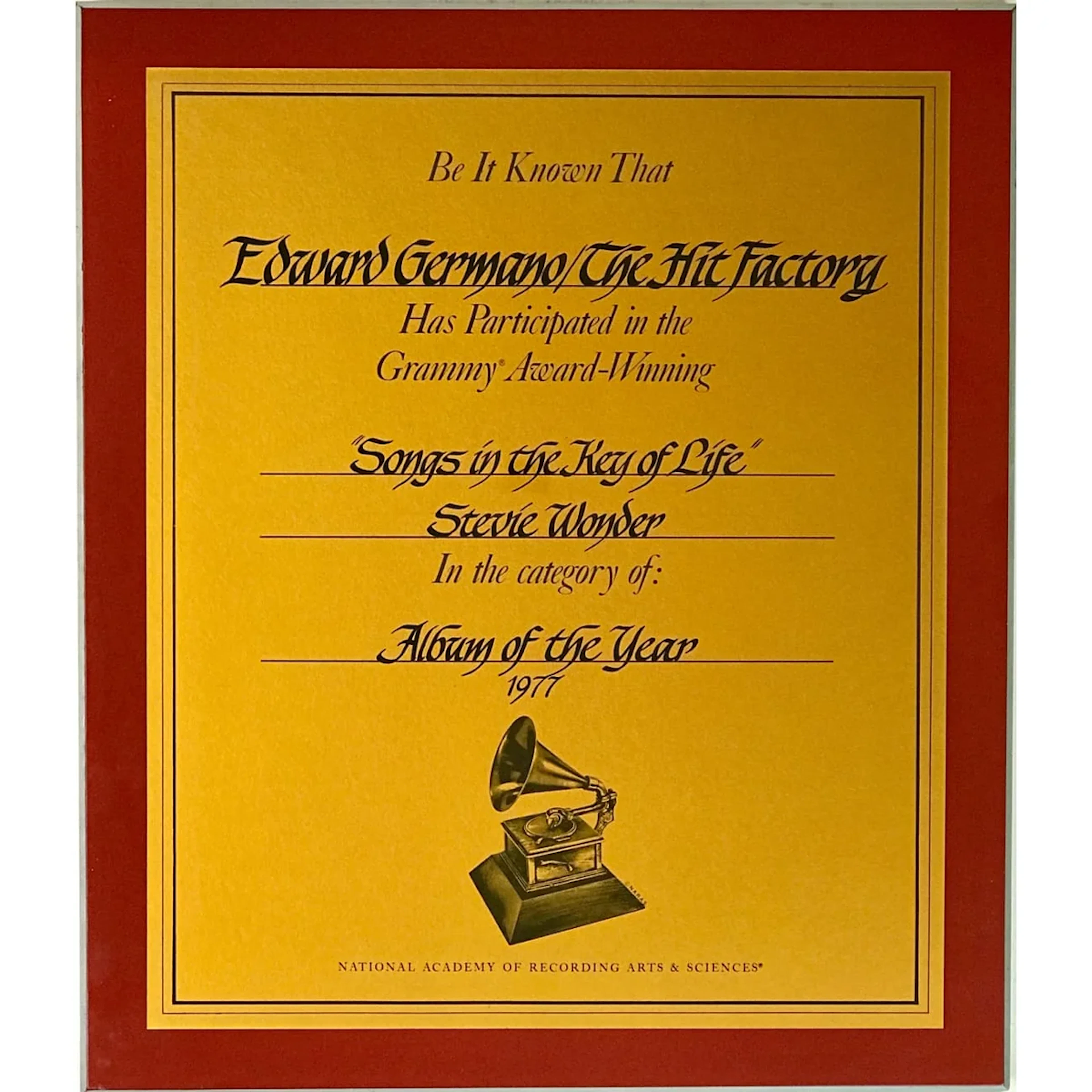 Stevie Wonder Songs In The Key Of Life 1977 Grammy Album Of The Year