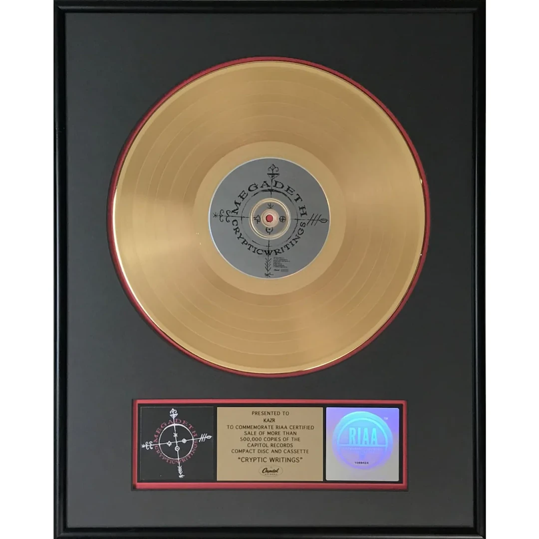 Megadeth Cryptic Writings RIAA Gold Album Award