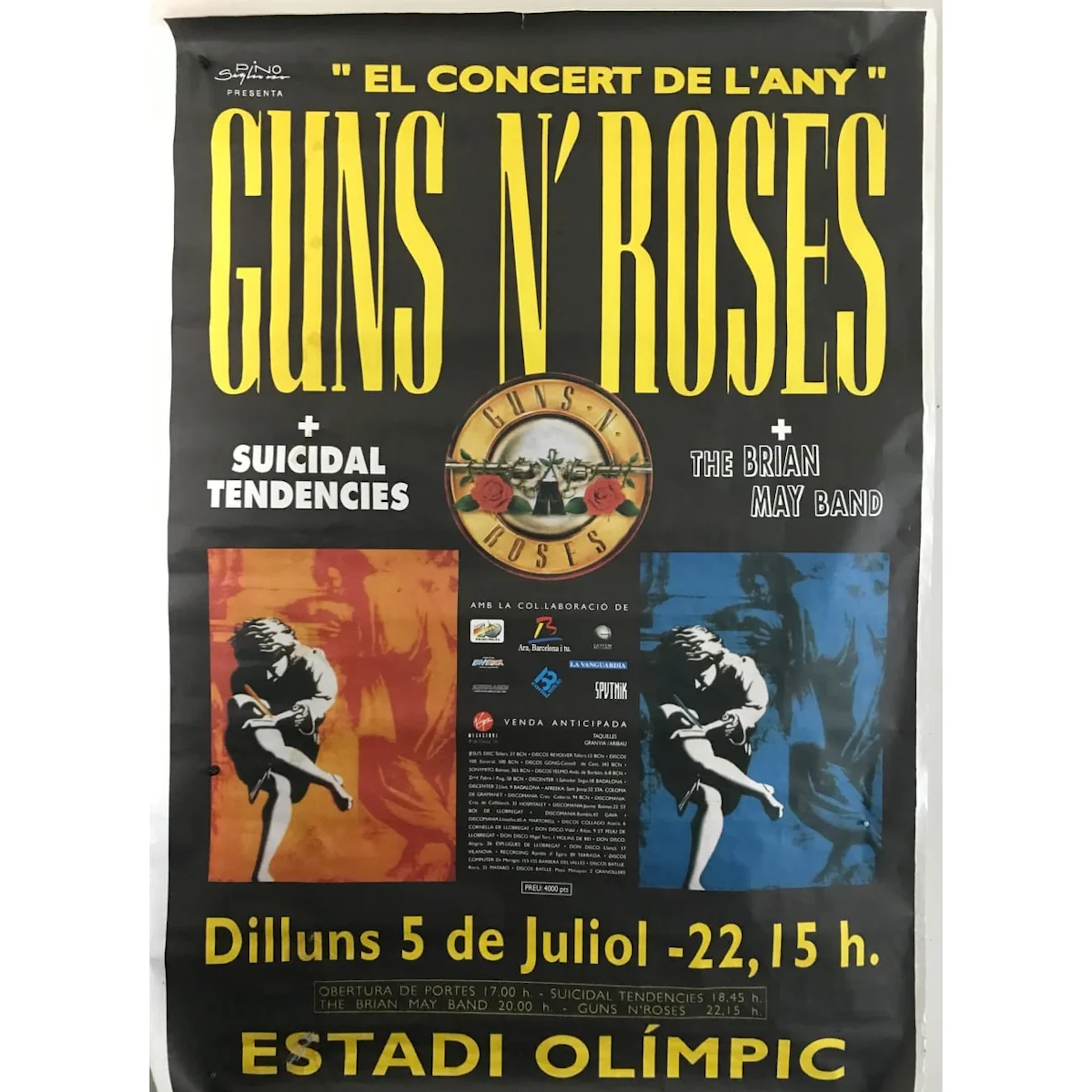 Guns N' Roses Original 1993 Barcelona Spain Concert Poster
