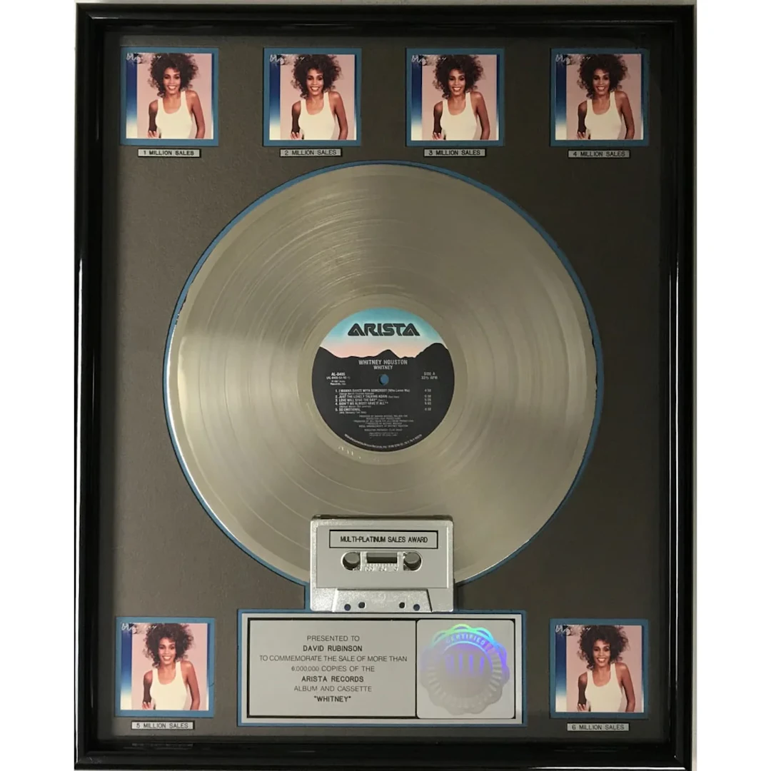 Whitney Houston 2nd album Whitney RIAA 6x Multi-Platinum Album Award