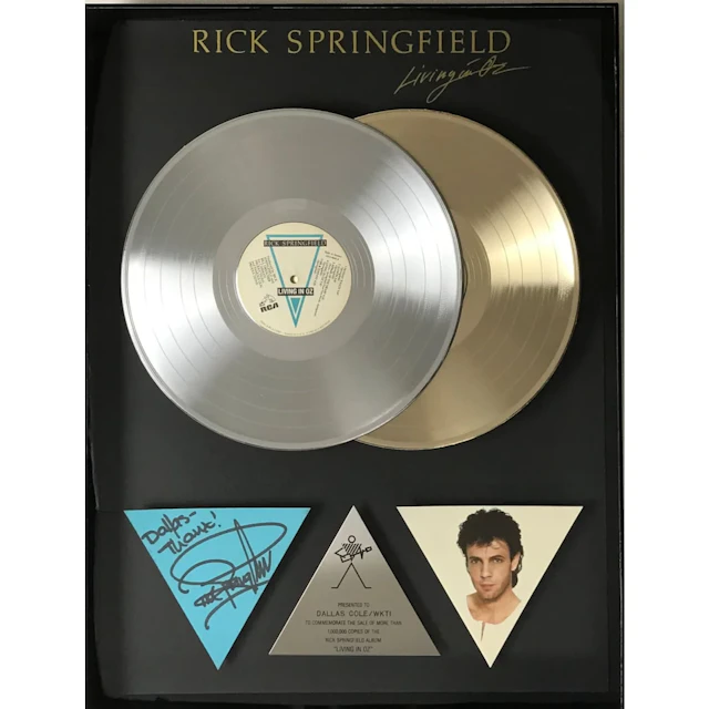Rick Springfield Living In Oz Gold & Platinum Label Award signed by Springfield