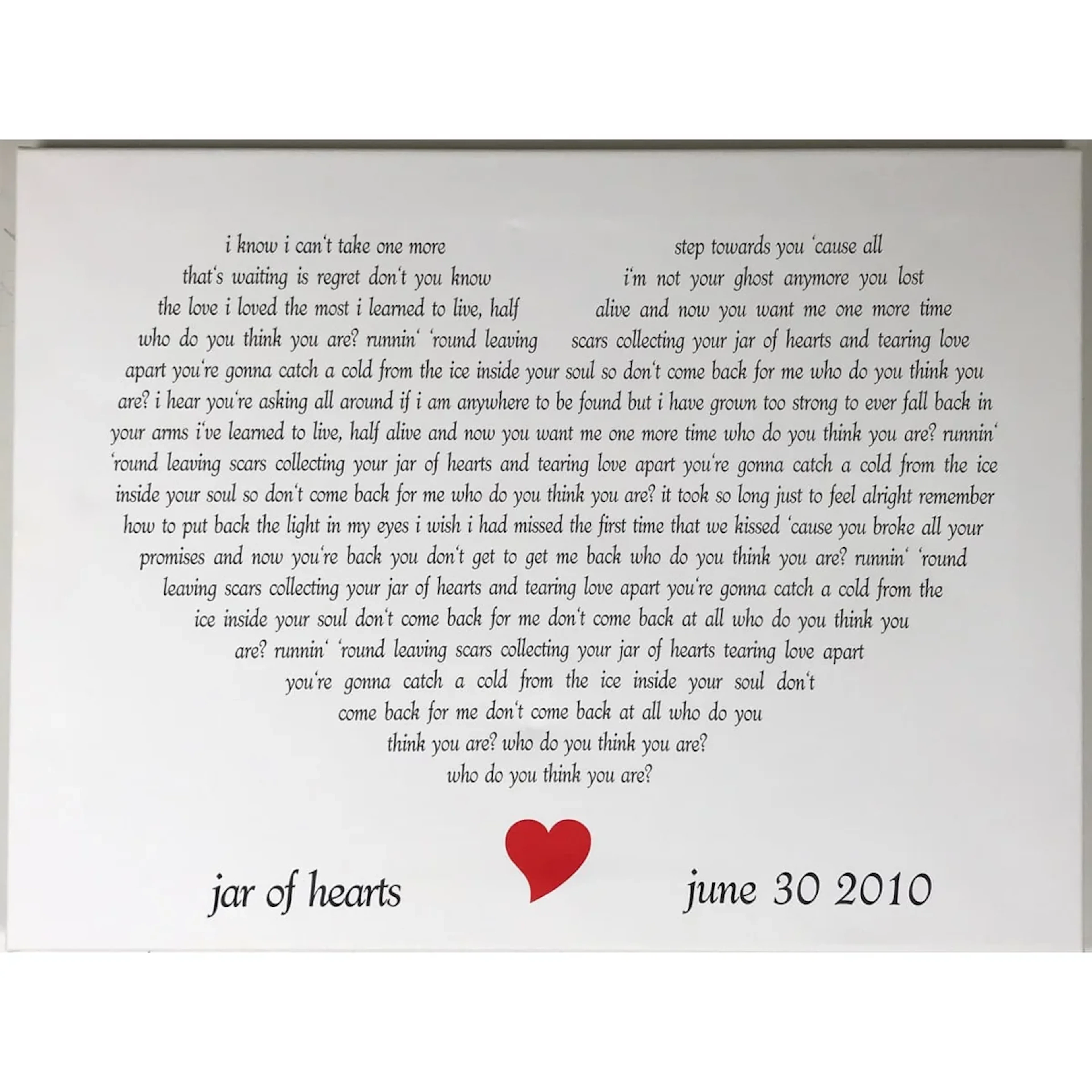 Christina Perri "Jar Of Hearts" Lyrics Promo Artwork