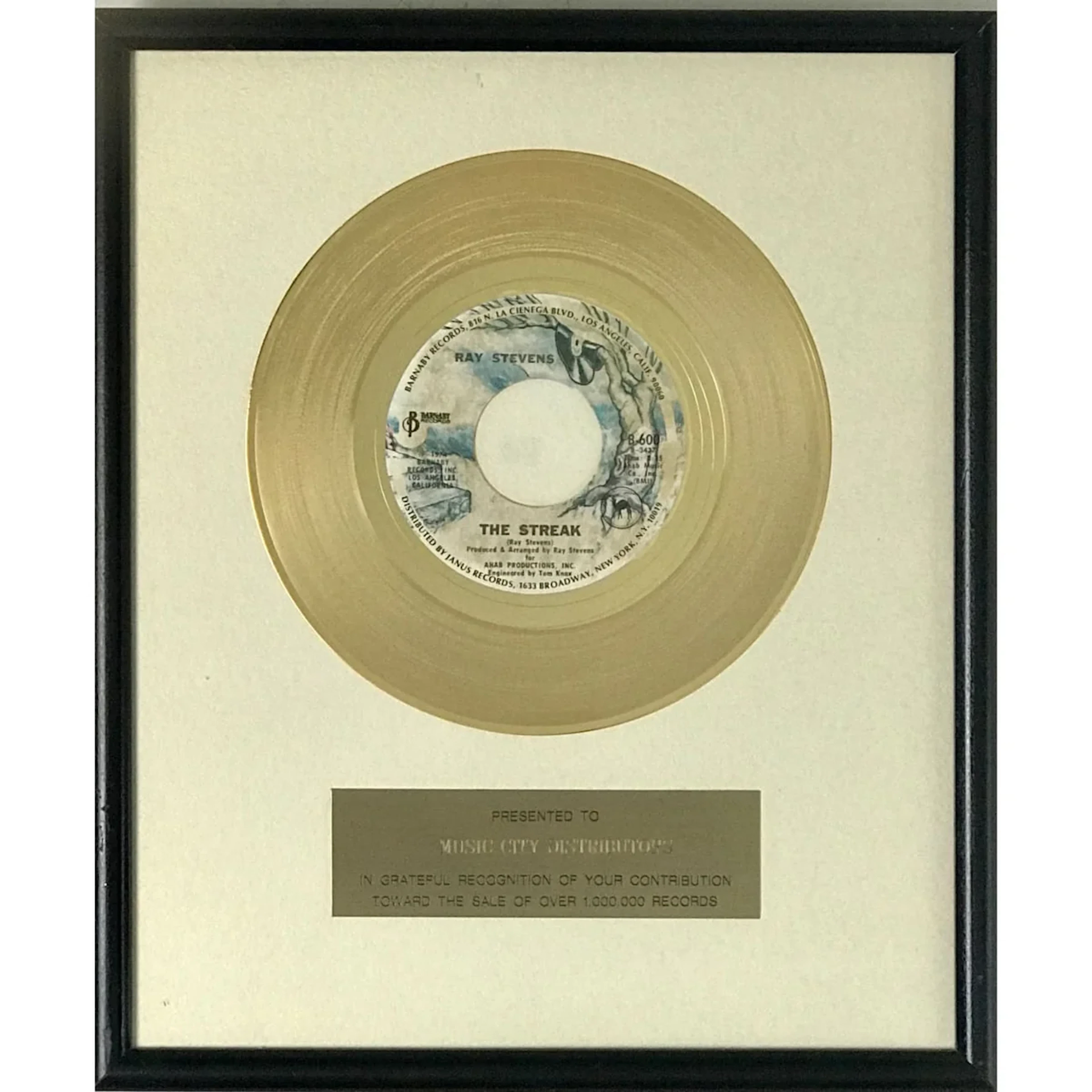 Ray Stevens "The Streak" 1970s Barneby Records 45 Award