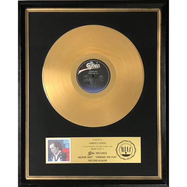 Adam Ant Friend Or Foe RIAA Gold LP Award