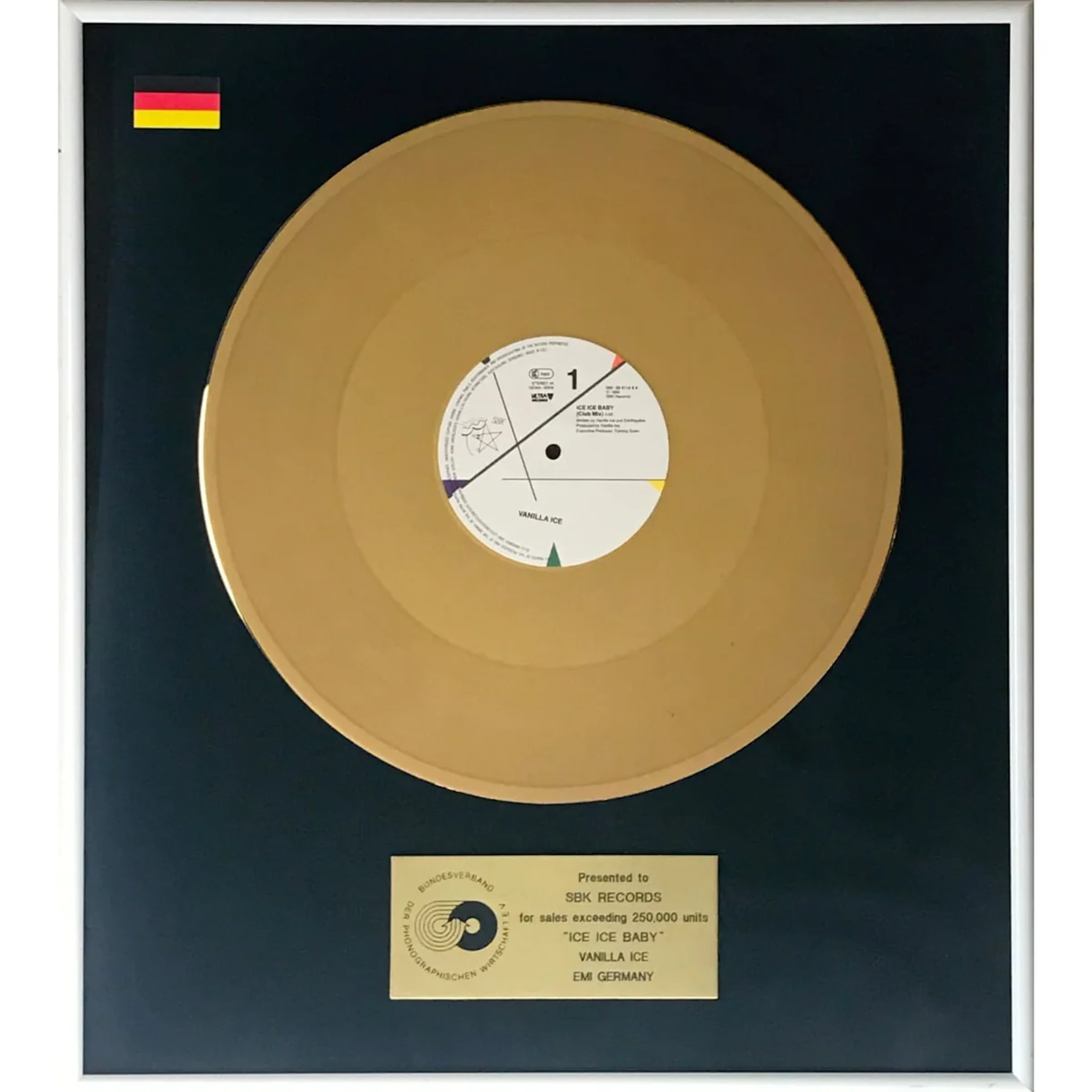 Vanilla Ice "Ice Ice Baby" Club Mix Gold Single BVMI German Award