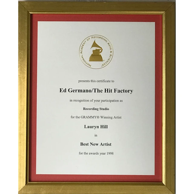 Lauryn Hill 1998 Best New Artist Grammy Win Studio Plaque - RARE