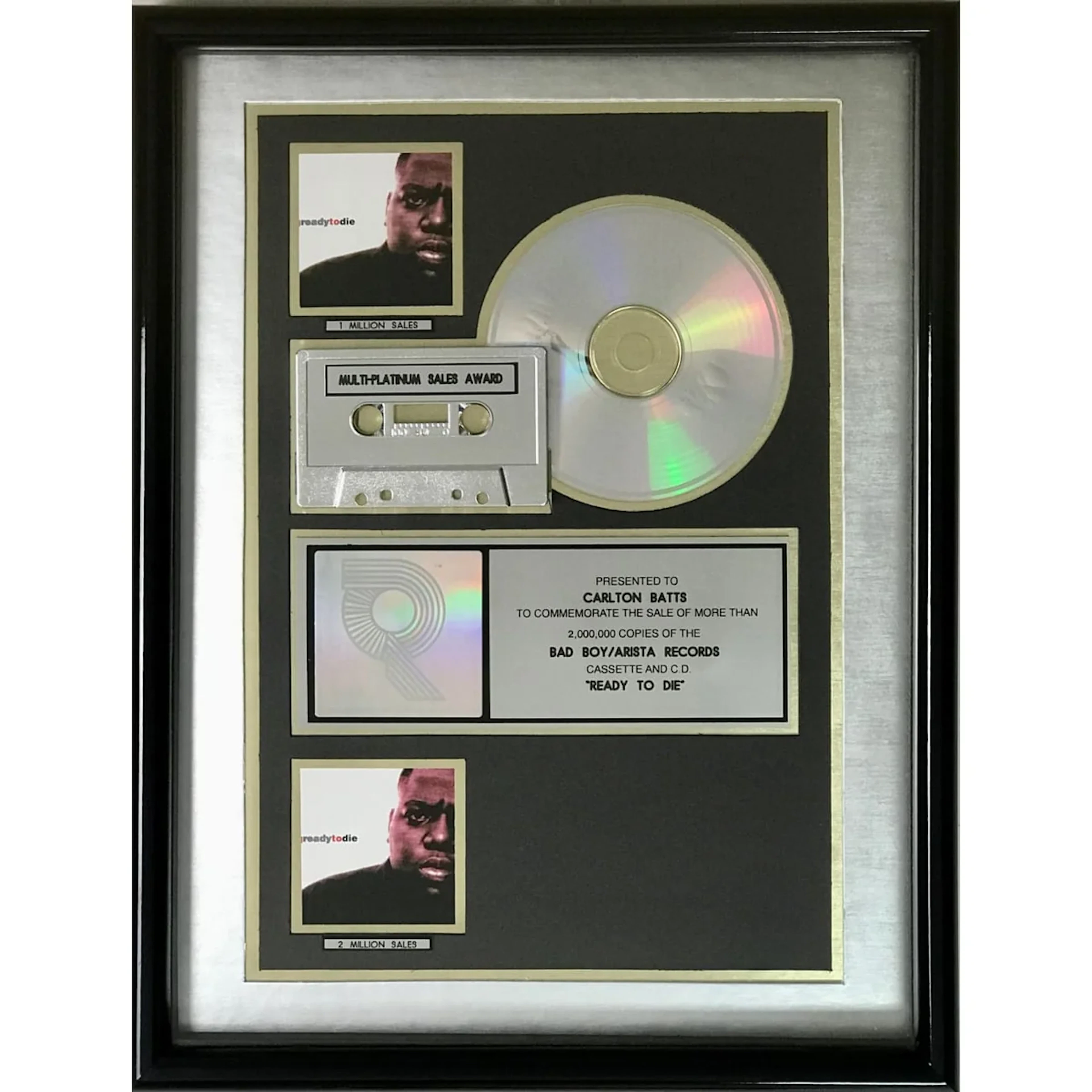 The Notorious B.I.G. Ready To Die RIAA 2x Multi-Platinum Album Award