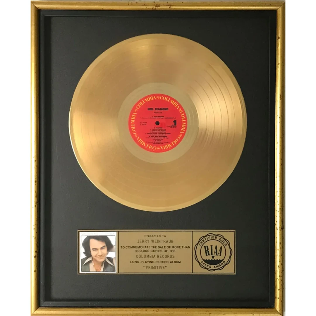 Neil Diamond Primitive RIAA Gold Album Award