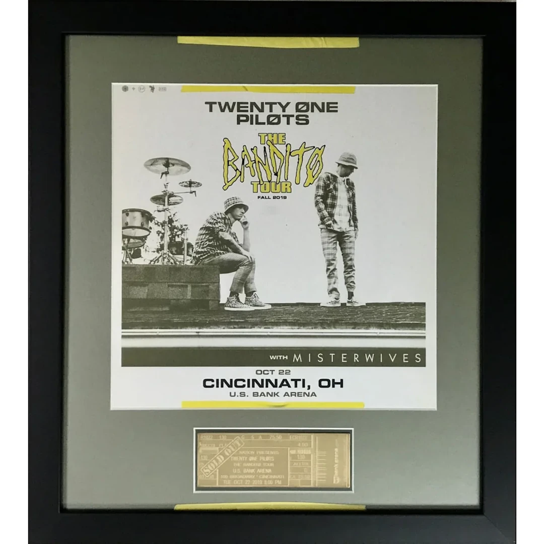 Twenty One Pilots 2019 "The Bandits Tour" Gold Metal Concert Ticket Collage