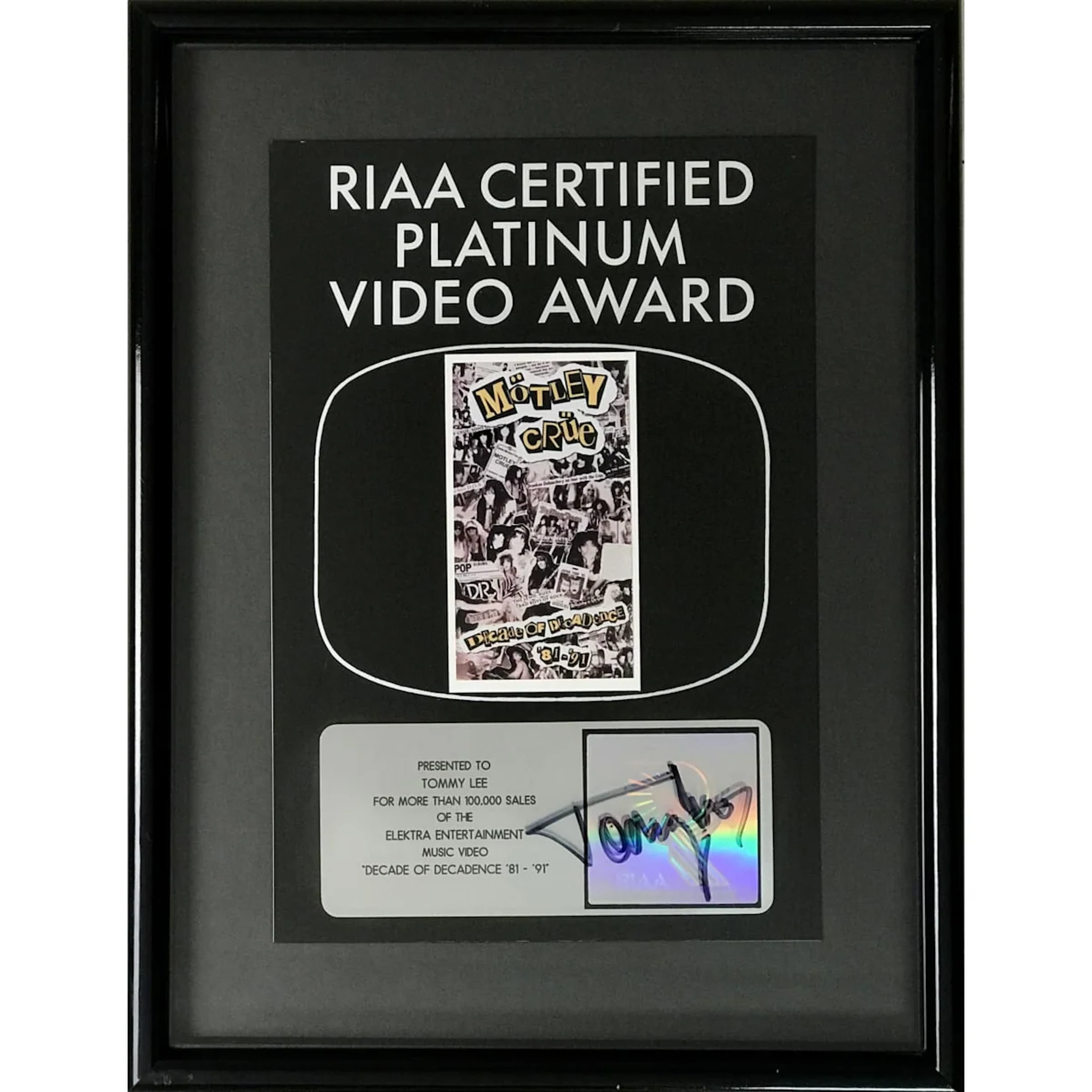 Mötley Crüe Decade Of Decadence '81-'91 RIAA Platinum Video Award