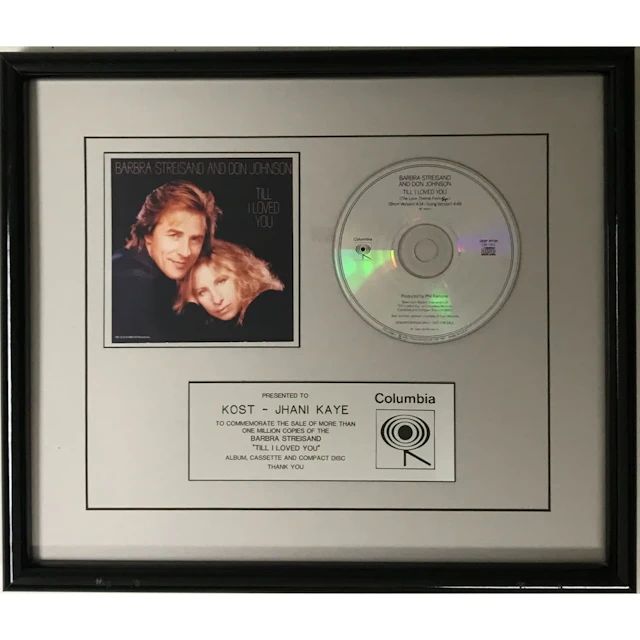 Barbra Streisand & Don Johnson "Till I Loved You" Columbia Records award