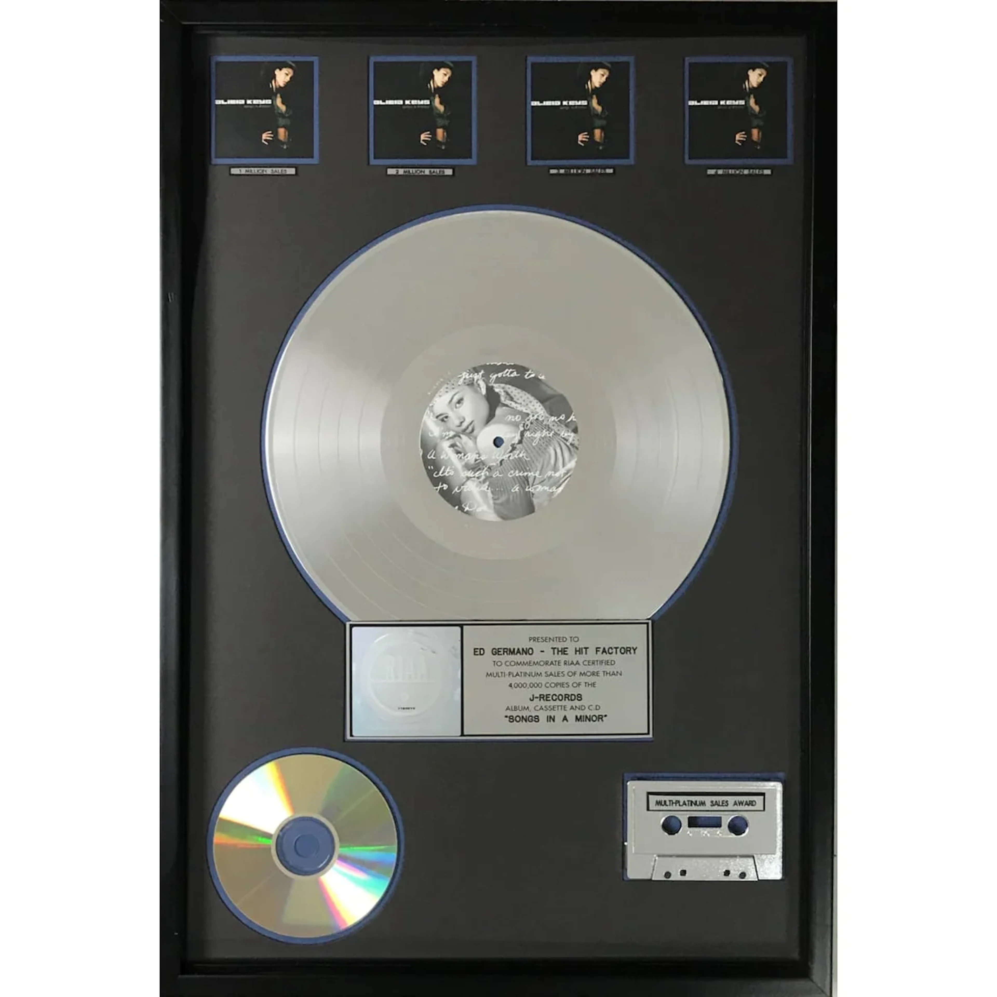 Alicia Keys Songs In A Minor RIAA 4x Multi-Platinum Album Award