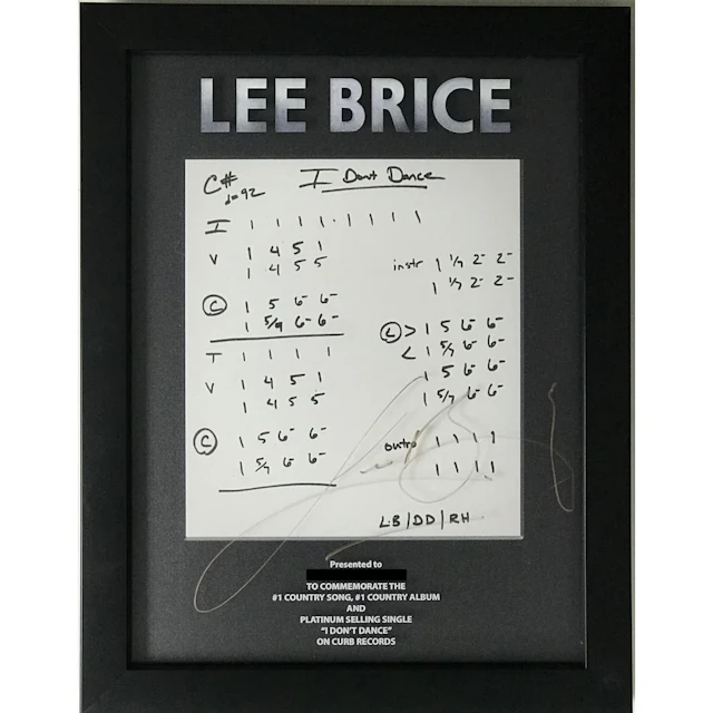 Lee Brice "I Don't Dance" Music Notation Award signed by Brice