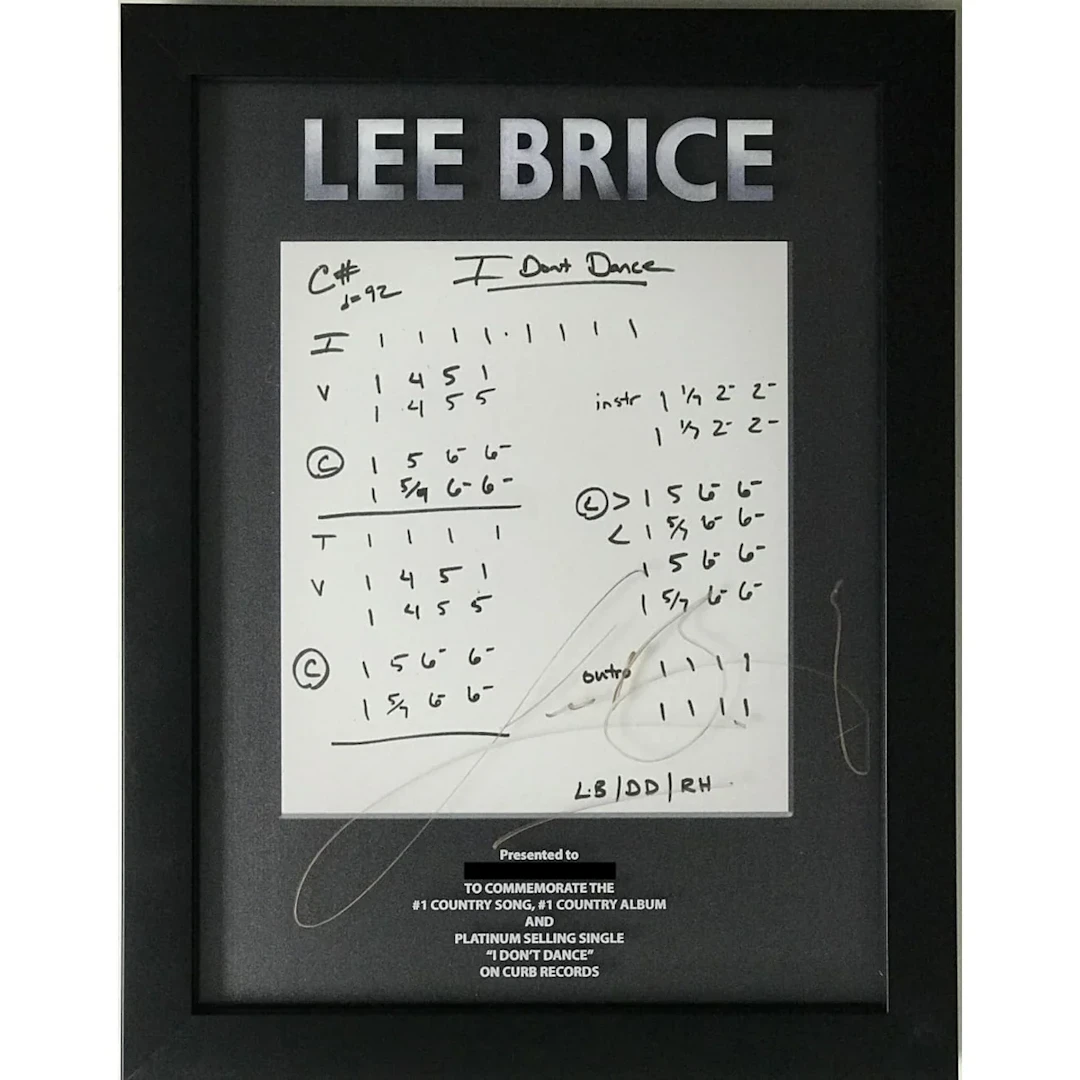 Lee Brice "I Don't Dance" Music Notation Award signed by Brice