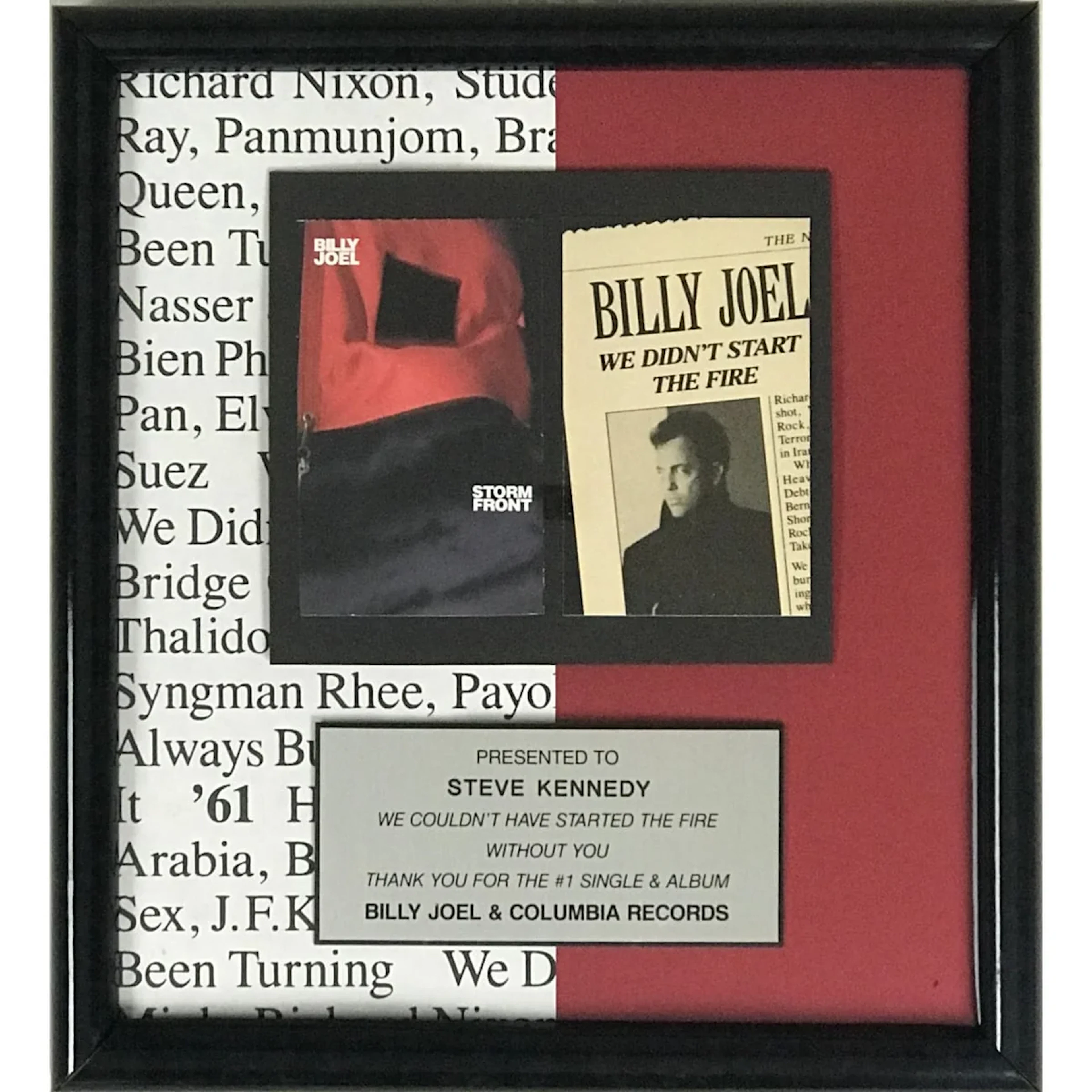 Billy Joel "We Didn't Start The Fire" Columbia Records Award