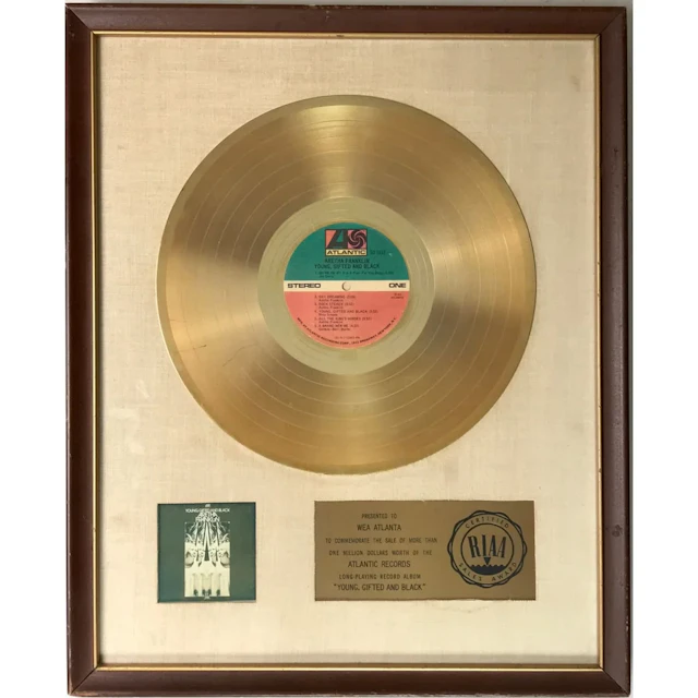 Aretha Franklin Young, Gifted And Black RIAA Gold Album Award - RARE