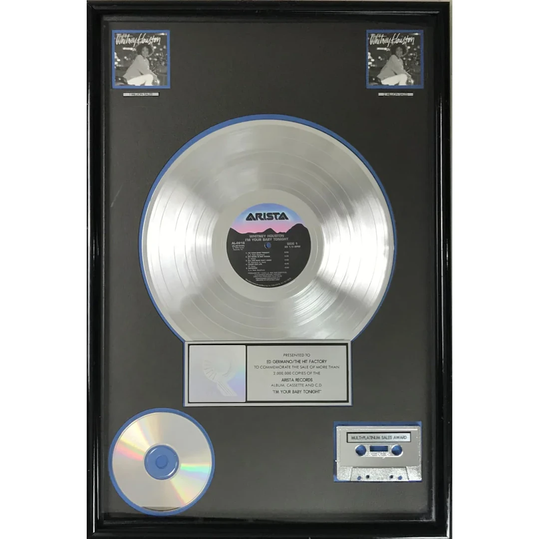 Whitney Houston I'm Your Baby Tonight RIAA 2x Multi-Platinum Album Award