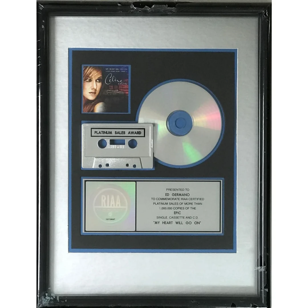 Celine Dion "My Heart Will Go On" RIAA Platinum Single Award- NEW, sealed