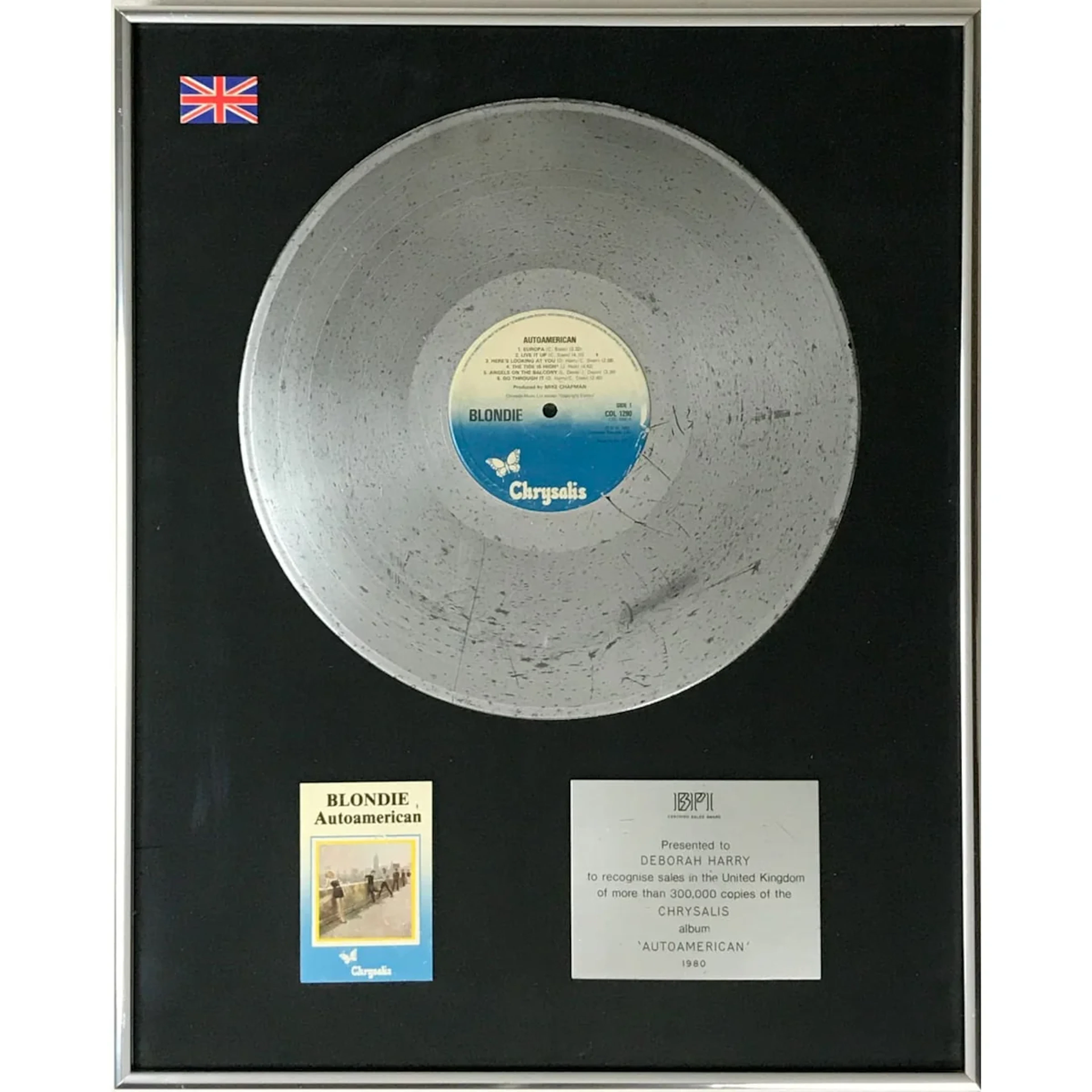 Blondie Autoamerican 1980 BPI Platinum LP Award presented to Deborah