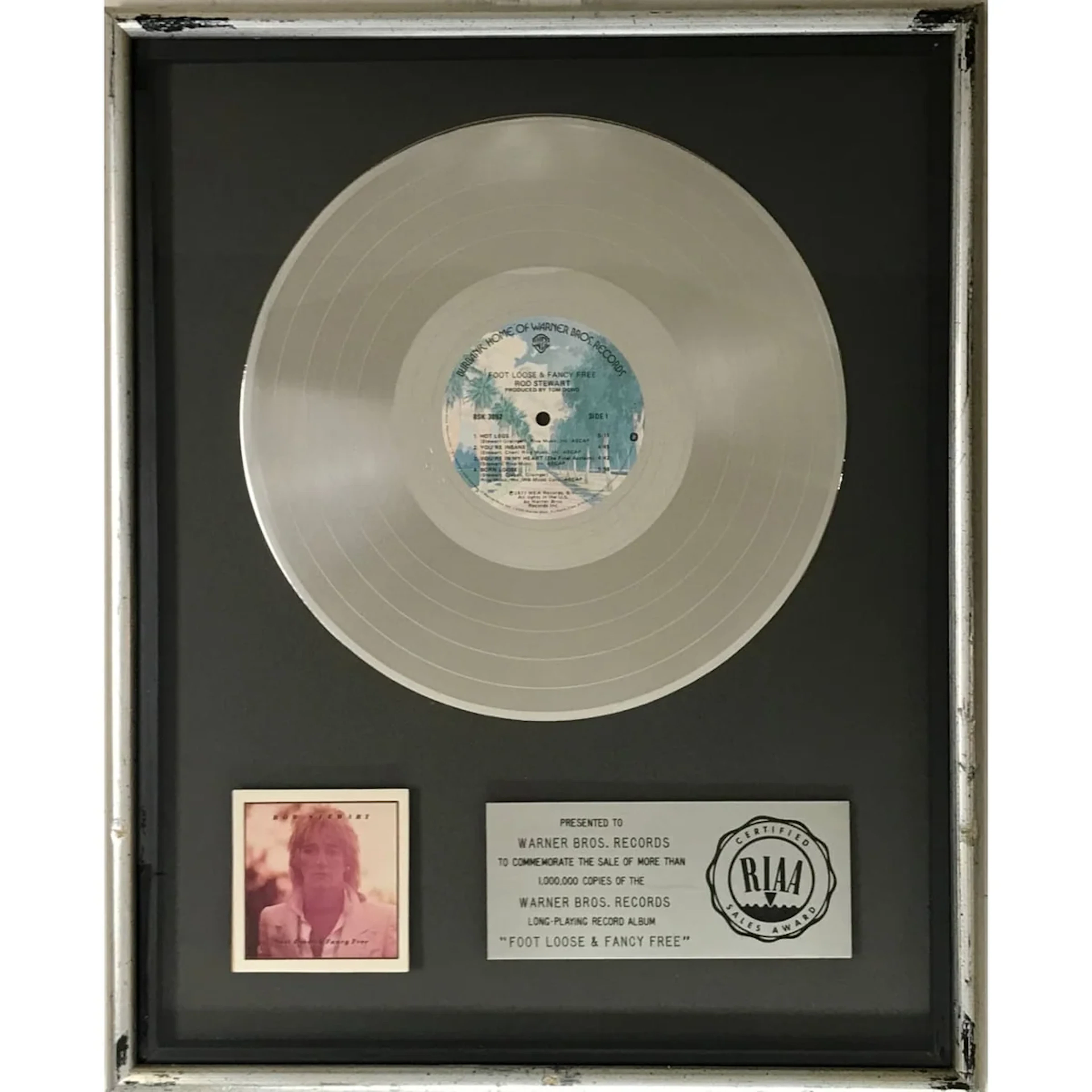 Rod Stewart Foot Loose & Fancy Free RIAA Platinum Album Award