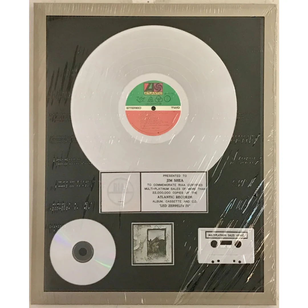 Led Zeppelin IV RIAA 22x Multi-Platinum Album Award- NEW, sealed