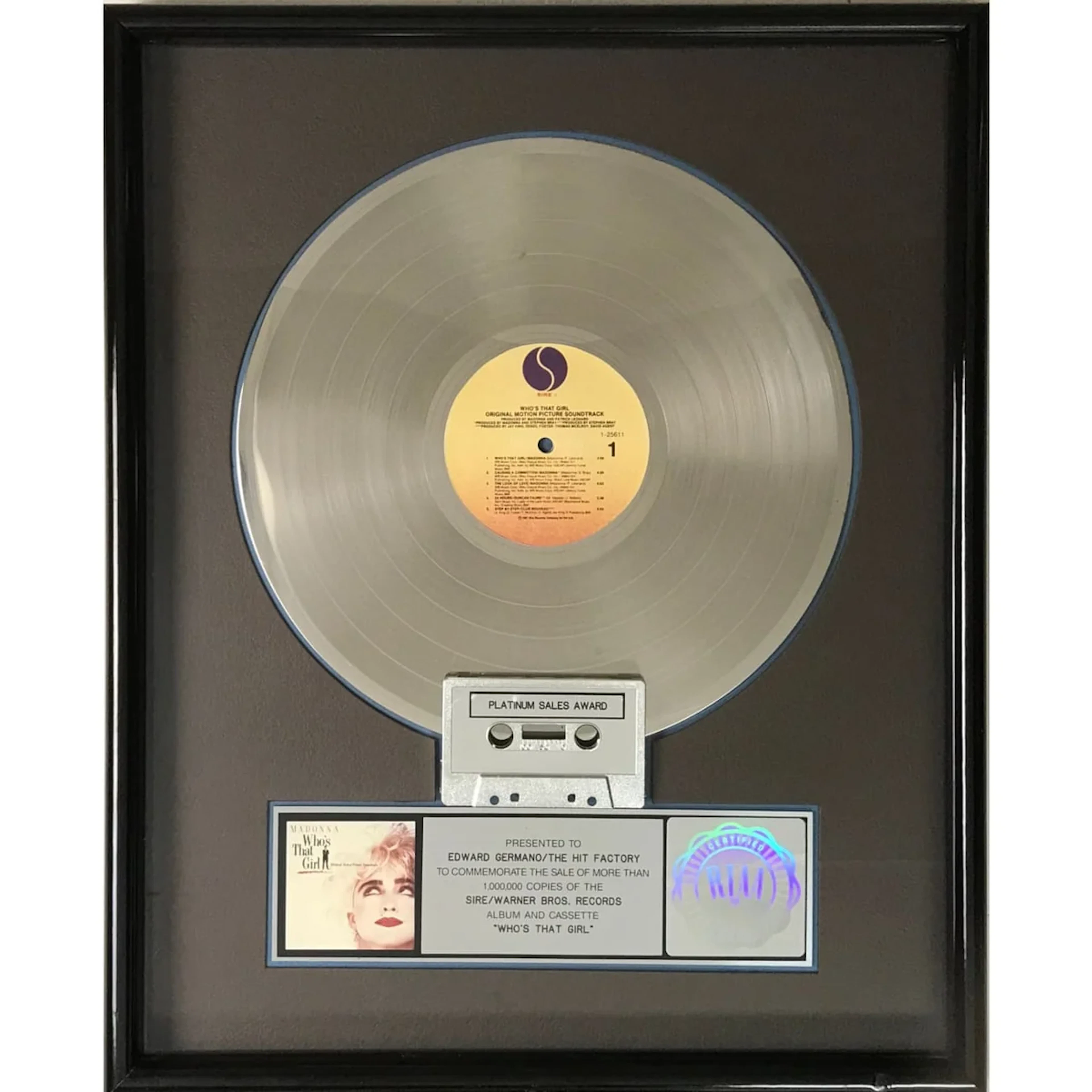 Madonna Who's That Girl? RIAA Platinum Album Award