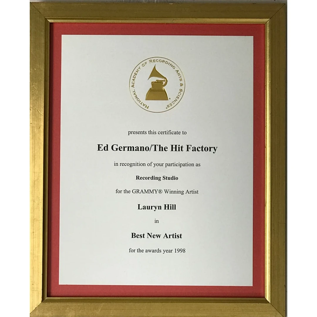 Lauryn Hill 1998 Best New Artist Grammy Win Studio Plaque - RARE