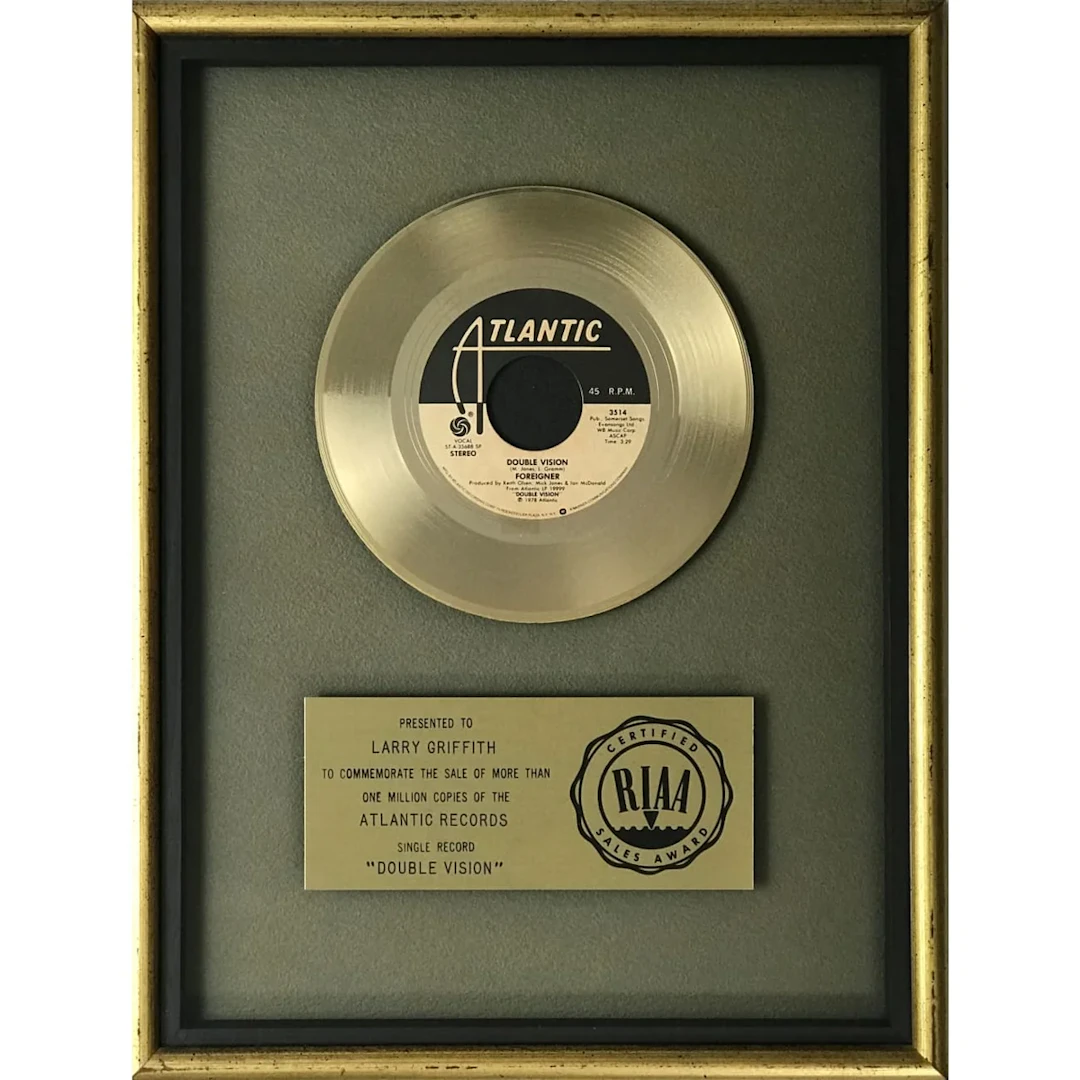 Foreigner "Double Vision" RIAA Gold Single Award
