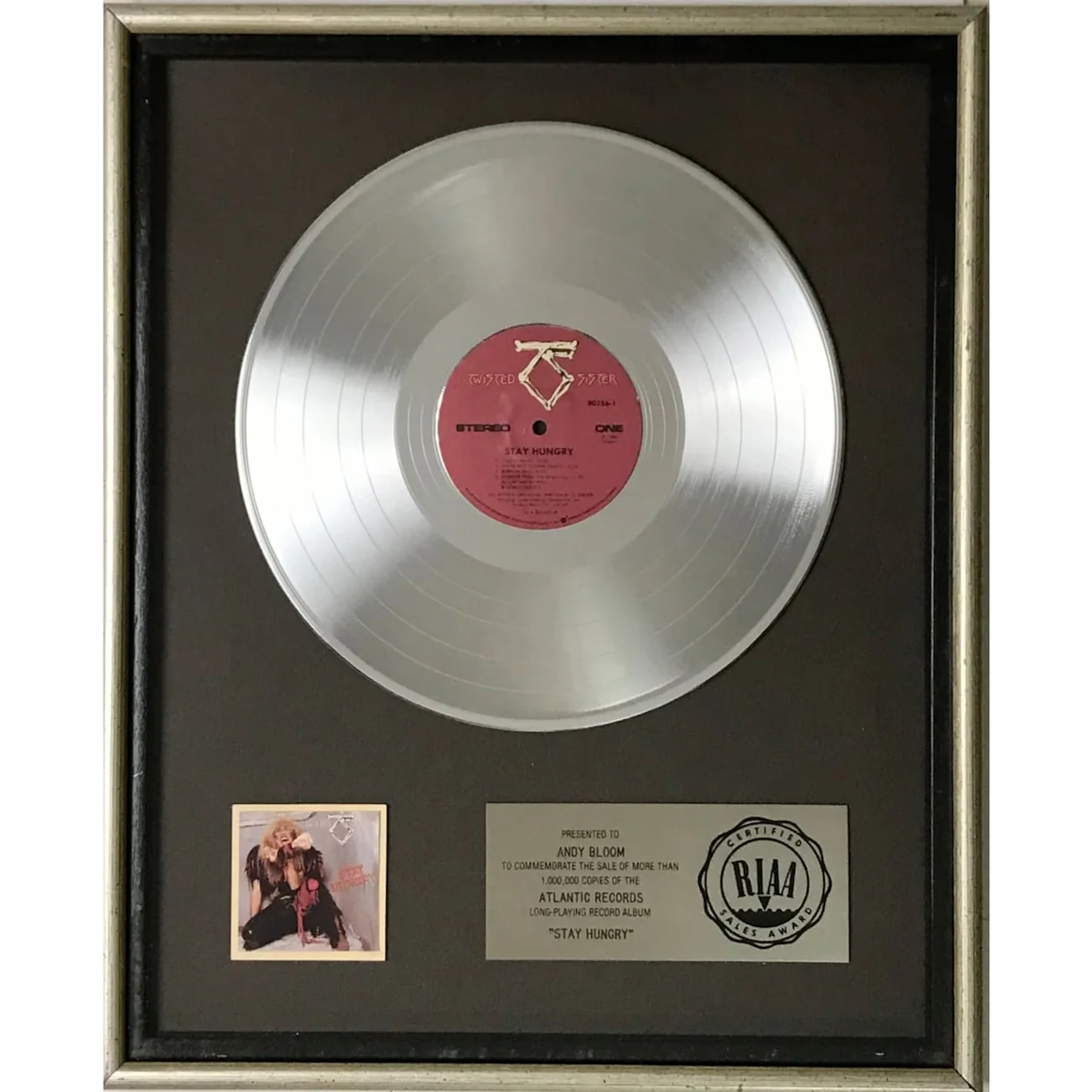 Twisted Sister Stay Hungry RIAA Platinum Album Award
