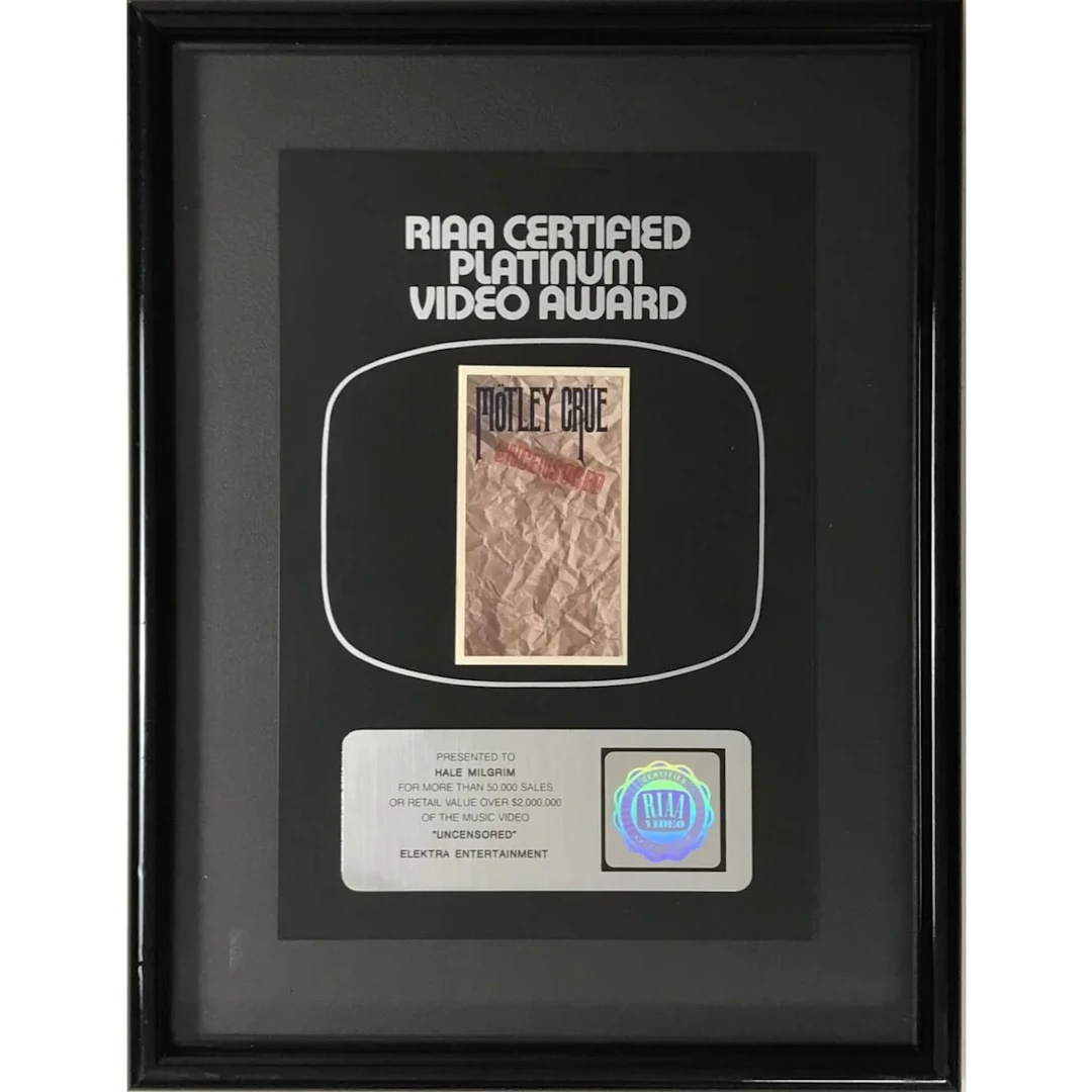 Mötley Crüe Uncensored 1987 RIAA Platinum Video Award