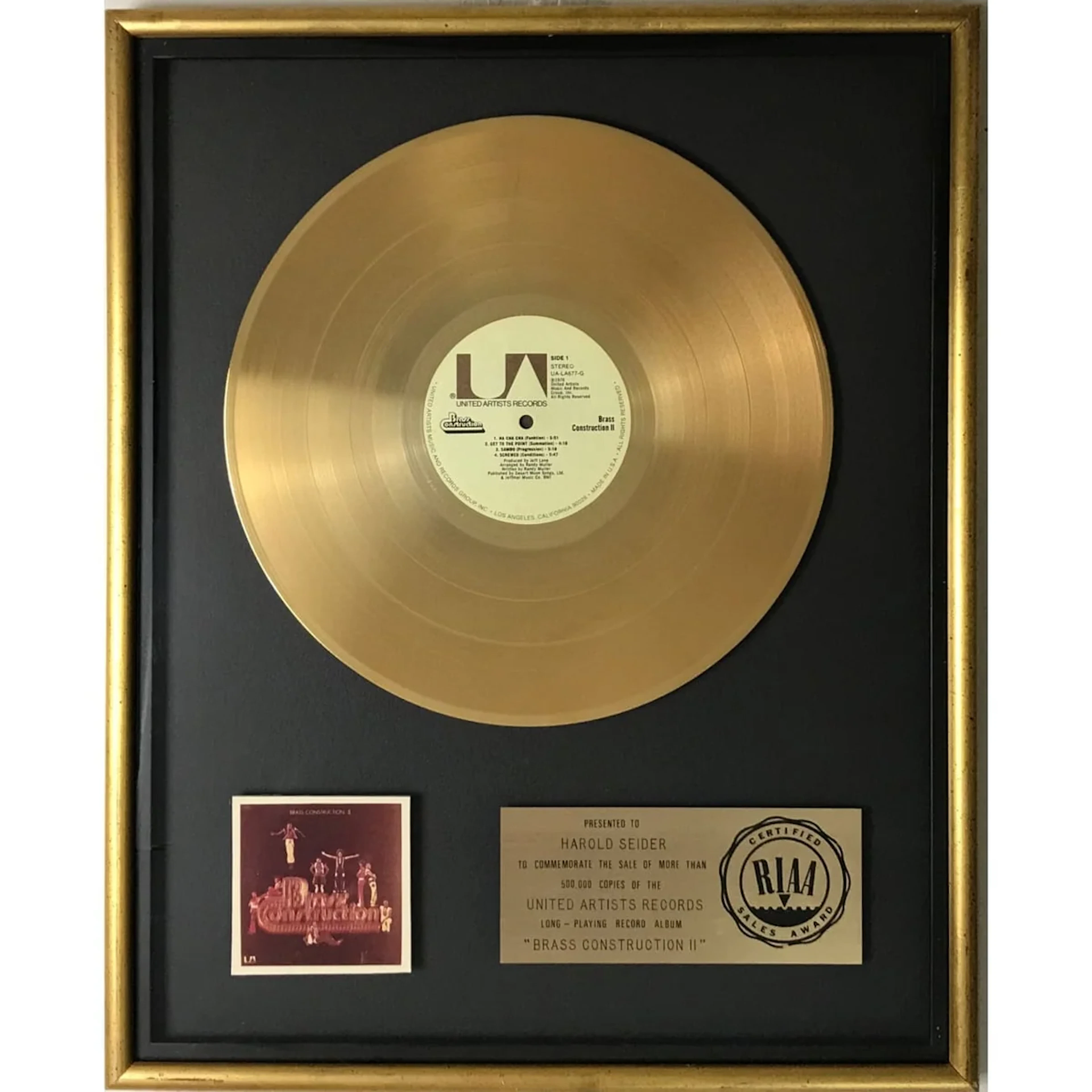 Brass Construction II RIAA Gold Album Award