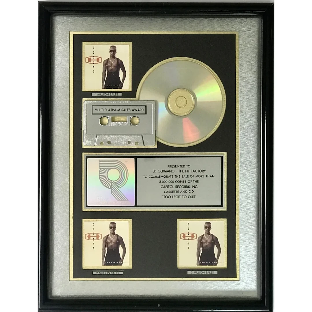MC Hammer Too Legit To Quit RIAA 3x Multi-Platinum Album Award