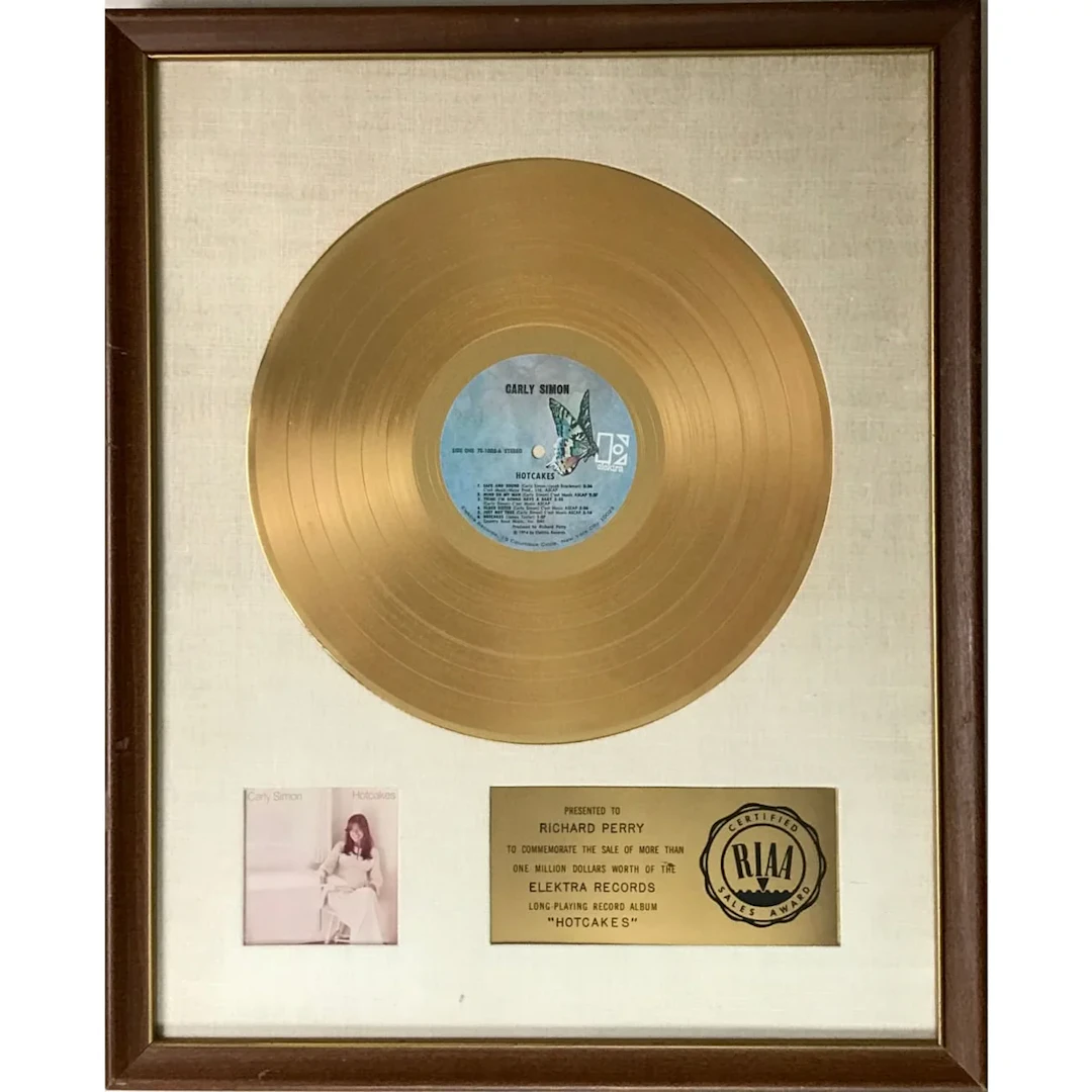 Carly Simon Hotcakes RIAA Gold Album Award - RARE