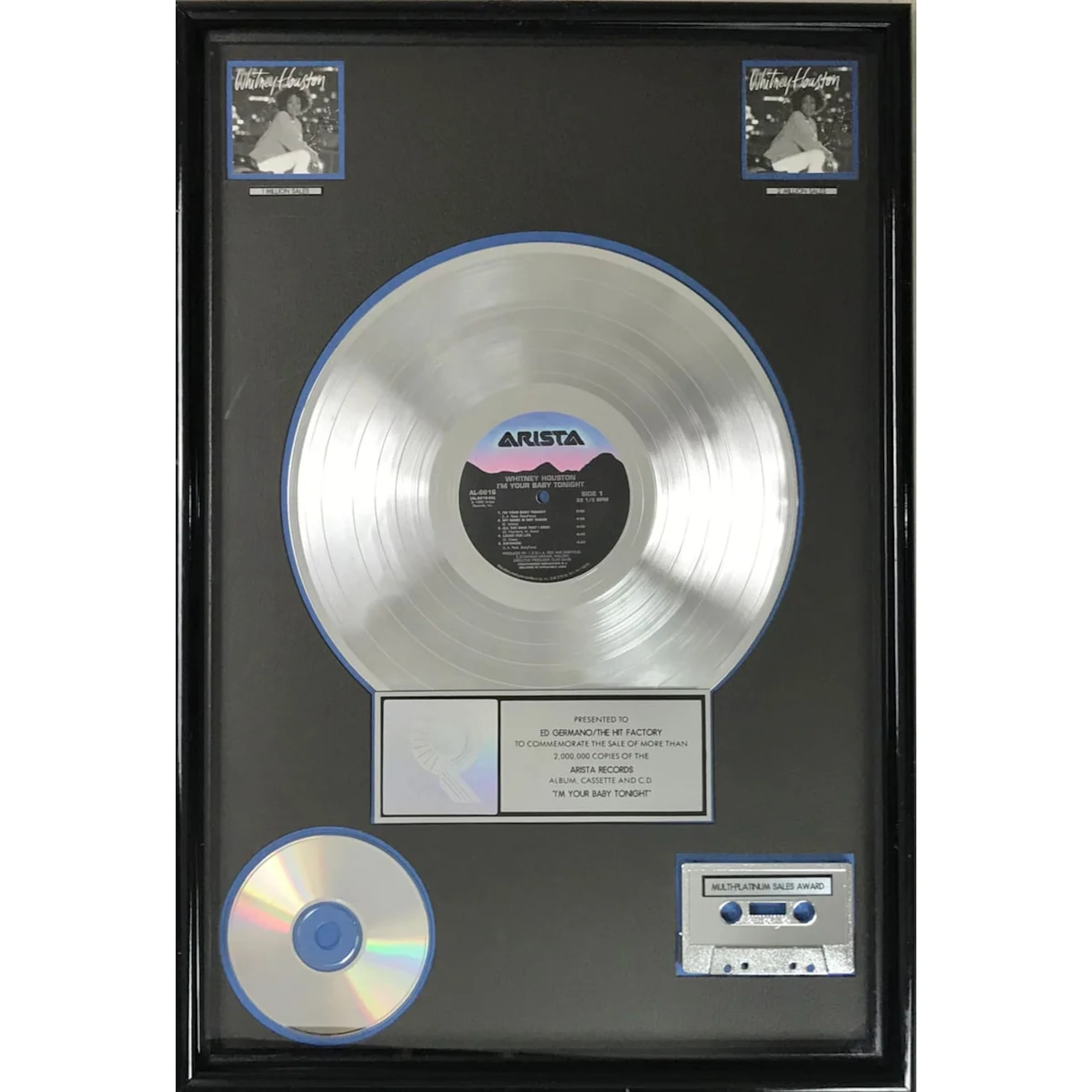 Whitney Houston I'm Your Baby Tonight RIAA 2x Multi-Platinum Album Award