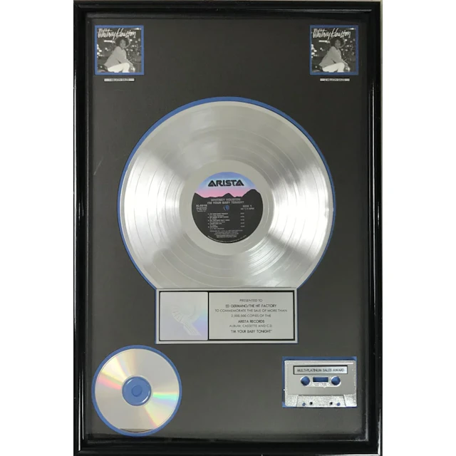 Whitney Houston I'm Your Baby Tonight RIAA 2x Multi-Platinum Album Award