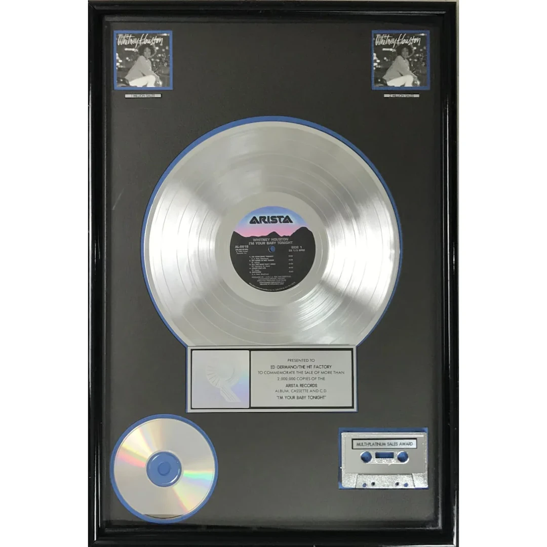 Whitney Houston I'm Your Baby Tonight RIAA 2x Multi-Platinum Album Award