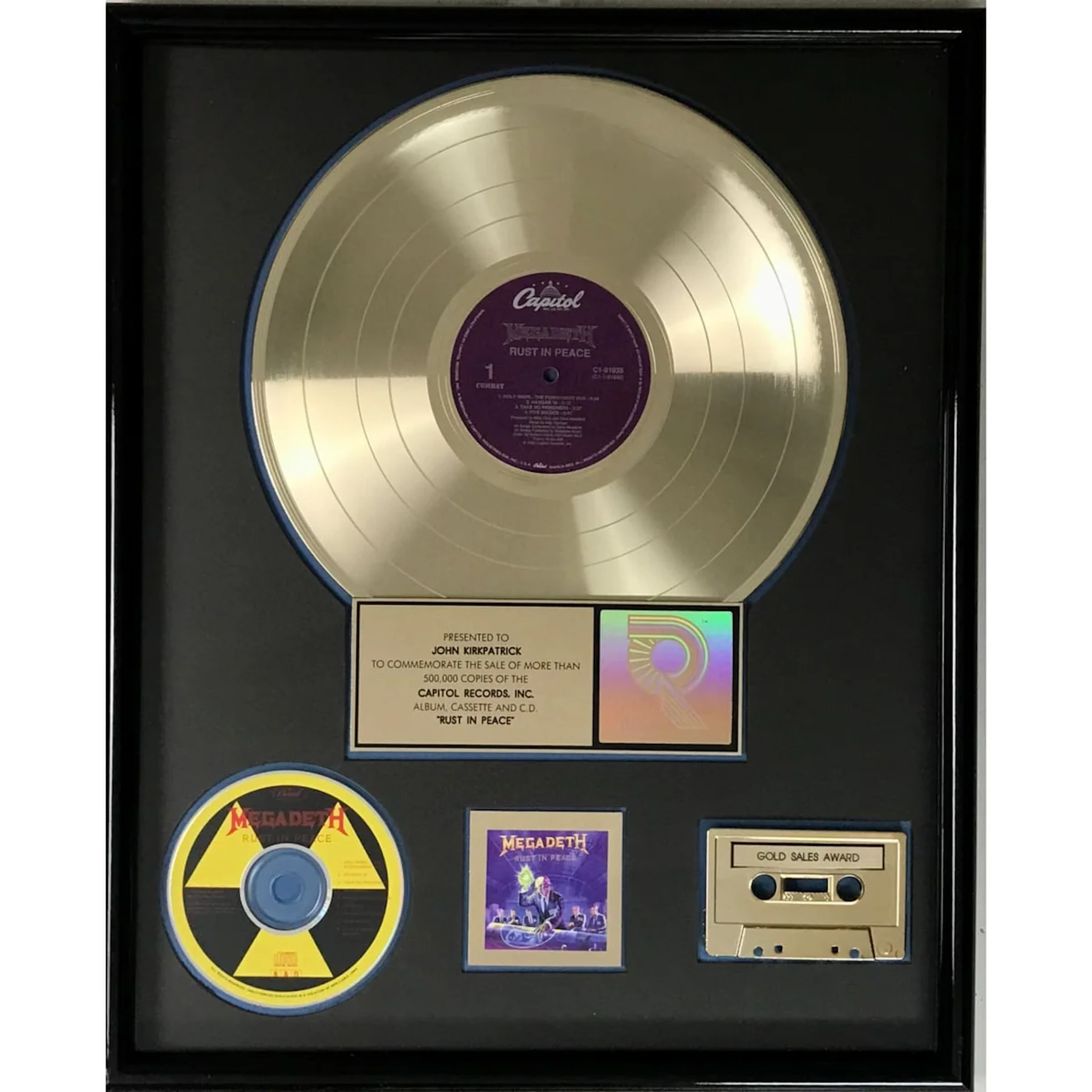 Megadeth Rust In Peace RIAA Gold Album Award