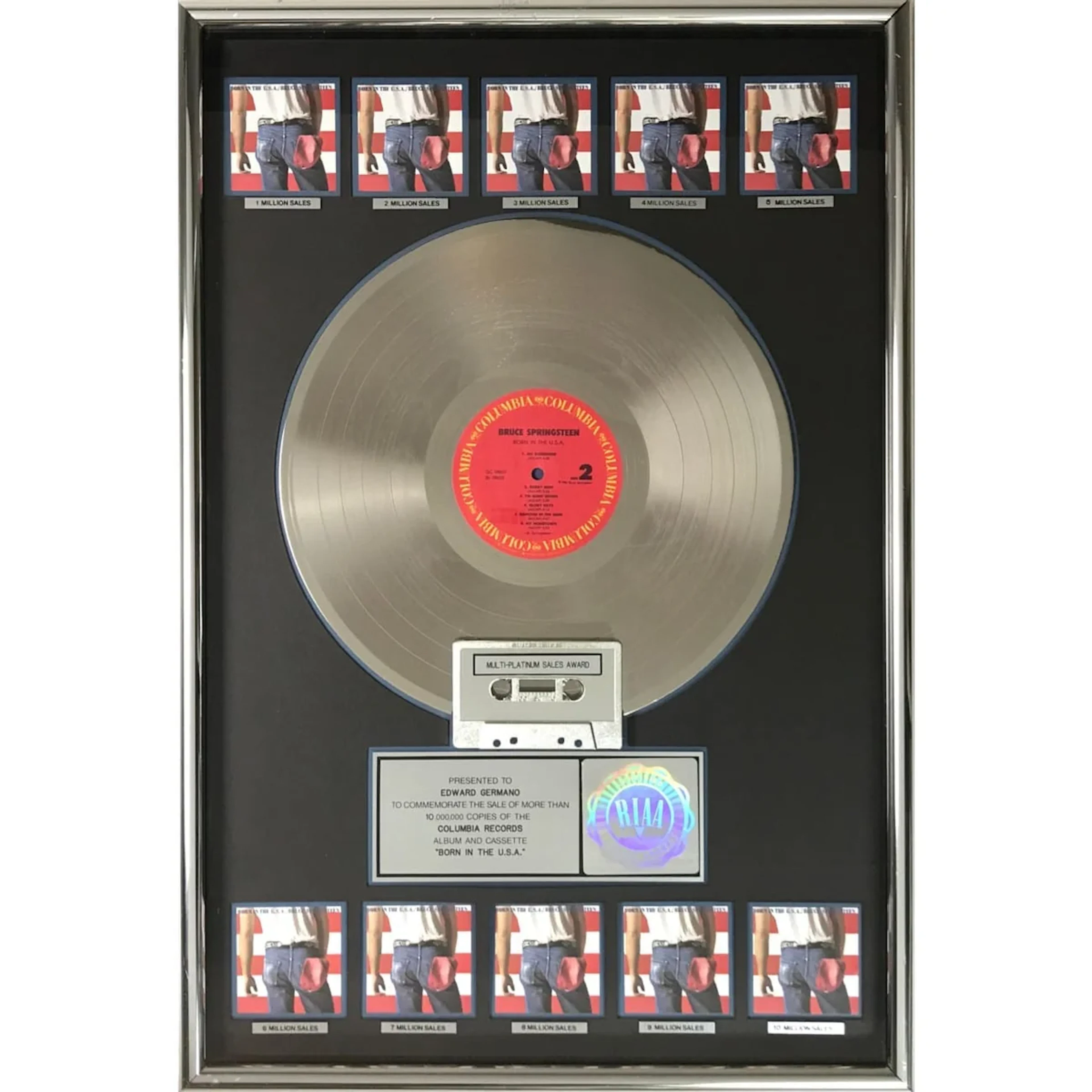 Bruce Springsteen Born In The USA RIAA 10x Multi-Platinum Album Award