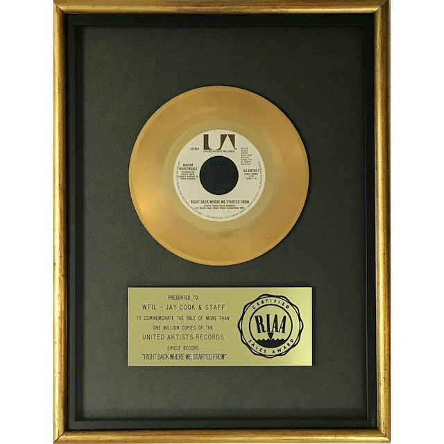 Maxine Nightingale "Right Back Where We Started From" RIAA Gold Single Award