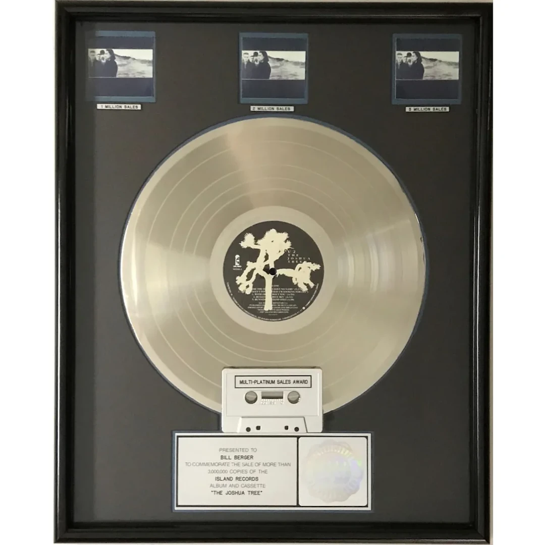 U2 The Joshua Tree RIAA 3x Multi-Platinum Album Award